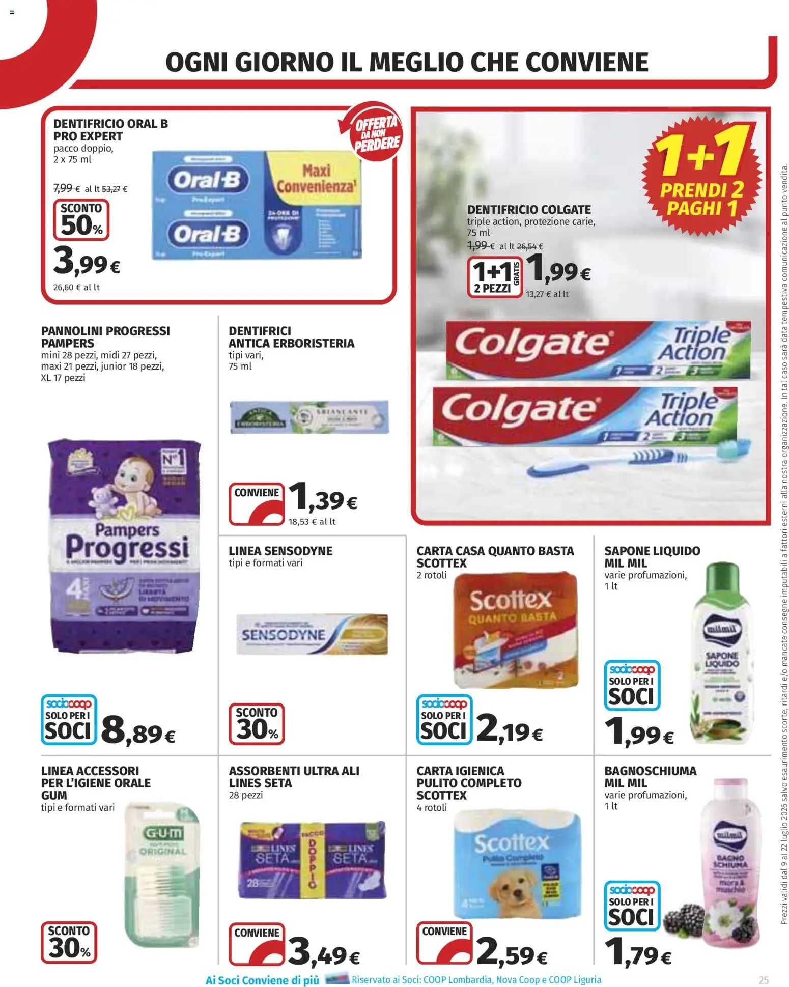 Volantino COOP del 09/07/2026 | Pagina: 25 | Prodotti: Pannolini, Carta igienica, Sapone, Bagno