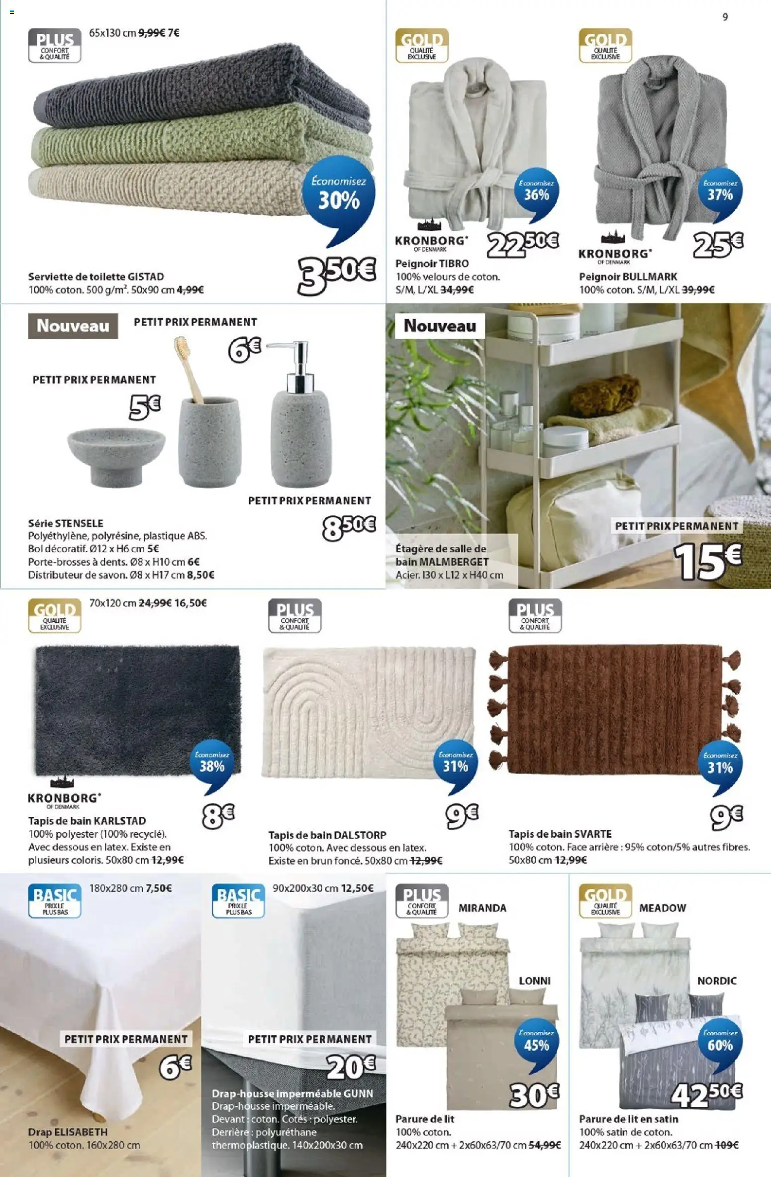{H1} | Page: 9 | Produits: Tapis de bain, Parure de lit, Étagère, Tapis