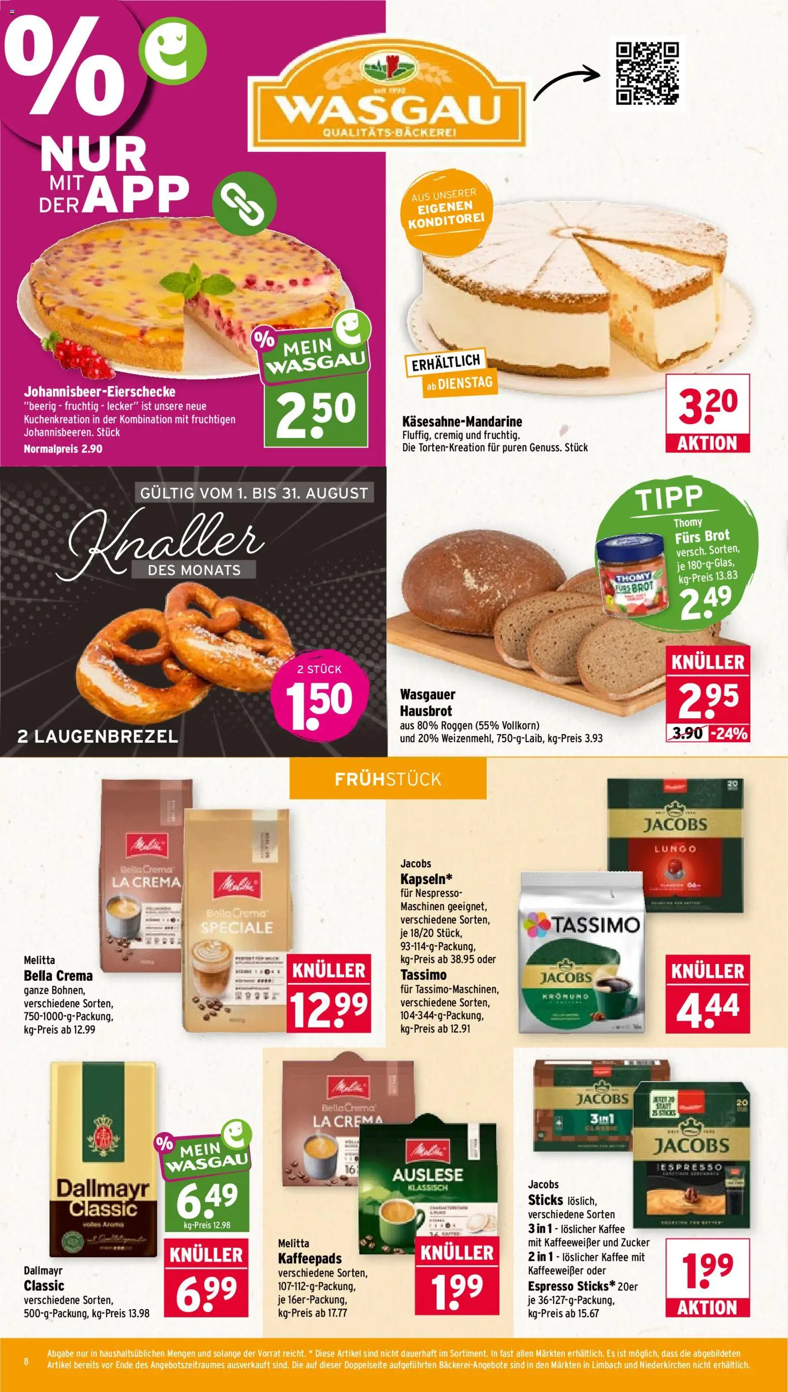 Wasgau Prospekt – gültig ab 24.08.2026 | Seite: 8 | Produkte: Dallmayr, Zucker, Brot, Tassimo