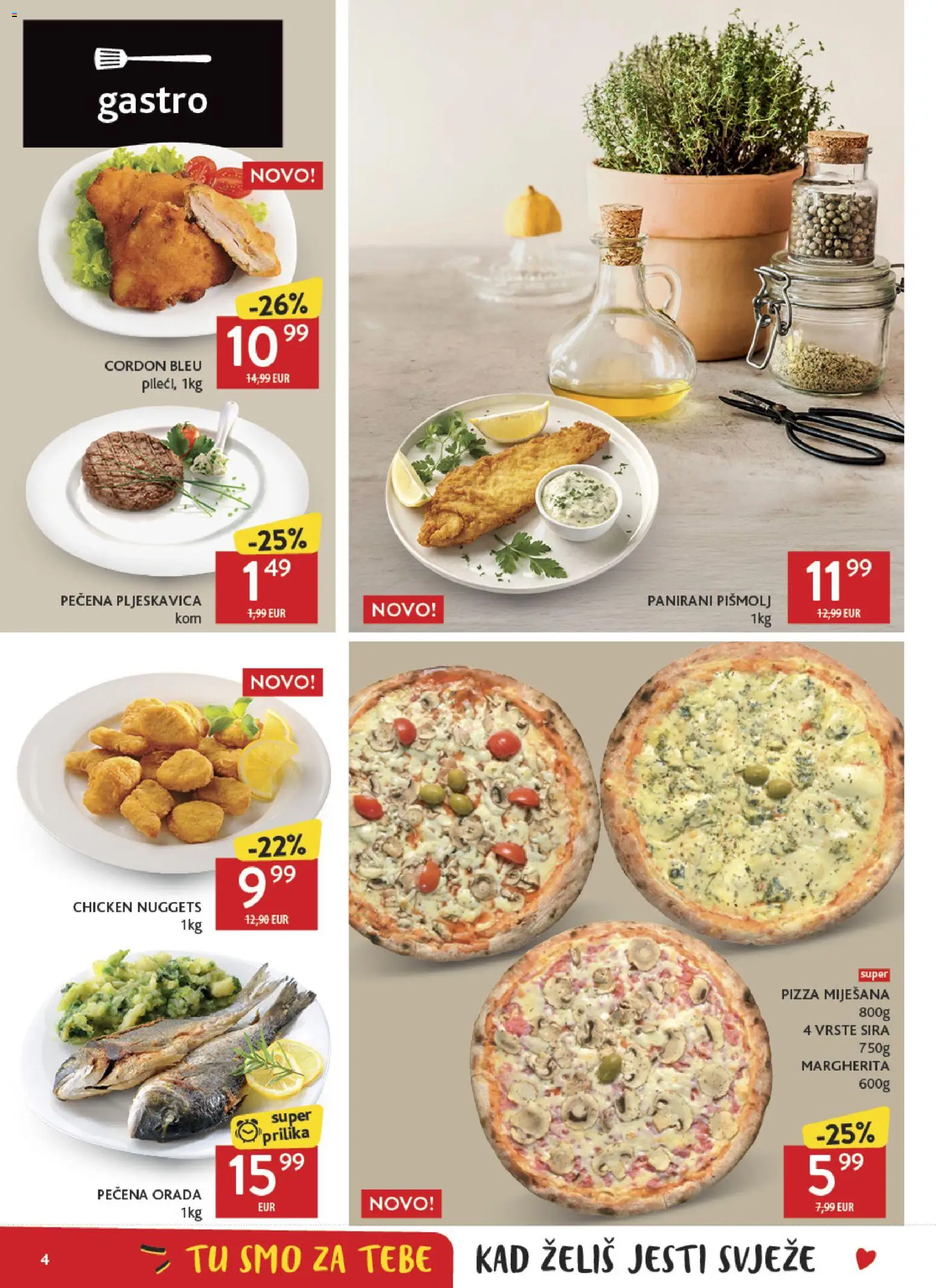 Konzum HR akciós ujság - amely érvényes a következő dátumtól: 2026.08.26. | Oldal: 4 | Termékek: Cordon bleu, Nuggets, Pizza