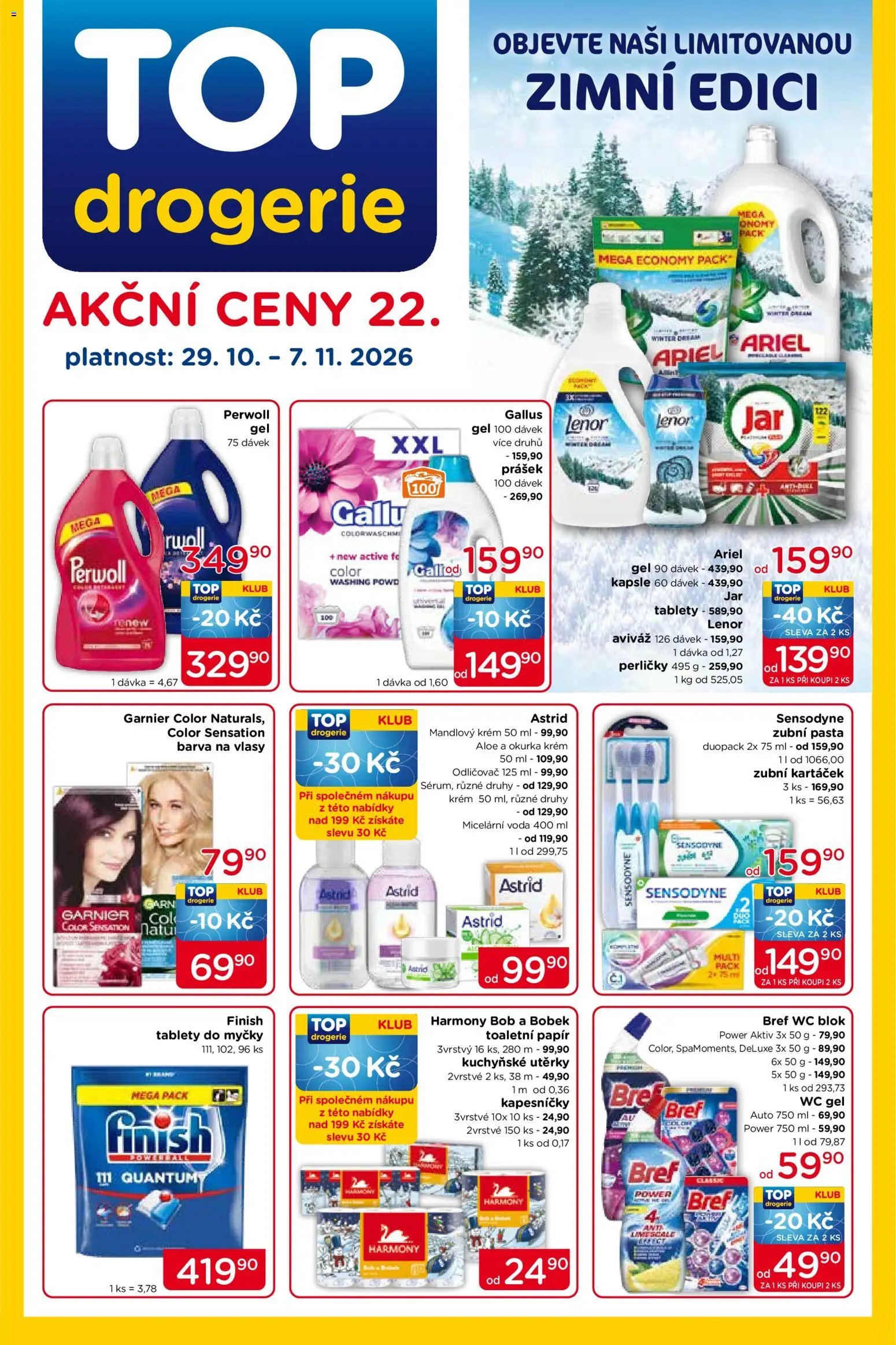 Top drogerie leták od 29.10.2026 | Strana: 1 | Produkty: Zubní kartáček, Lenor, Wc blok, Krém