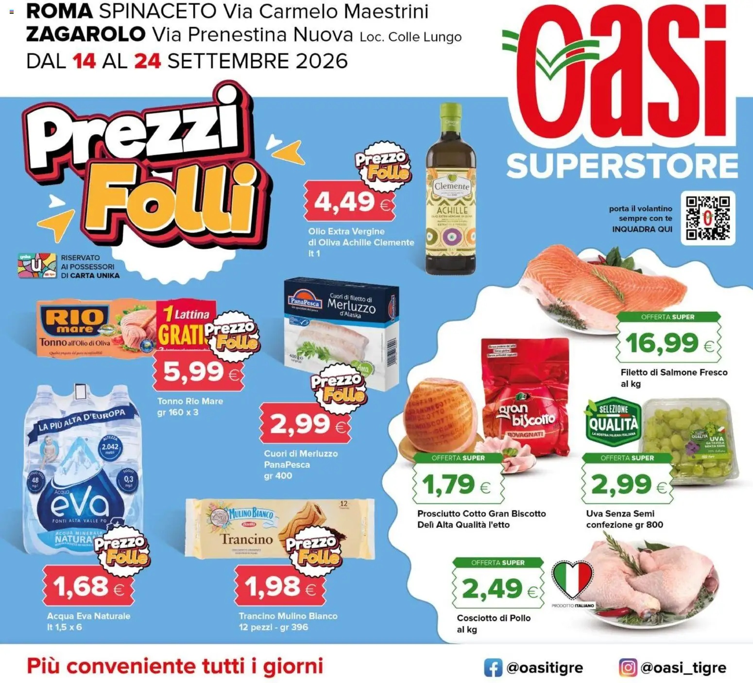 Volantino Oasi del 14/09/2026 | Pagina: 1 | Prodotti: Merluzzo d’Alaska, Merluzzo, Salmone fresco, Uva senza semi