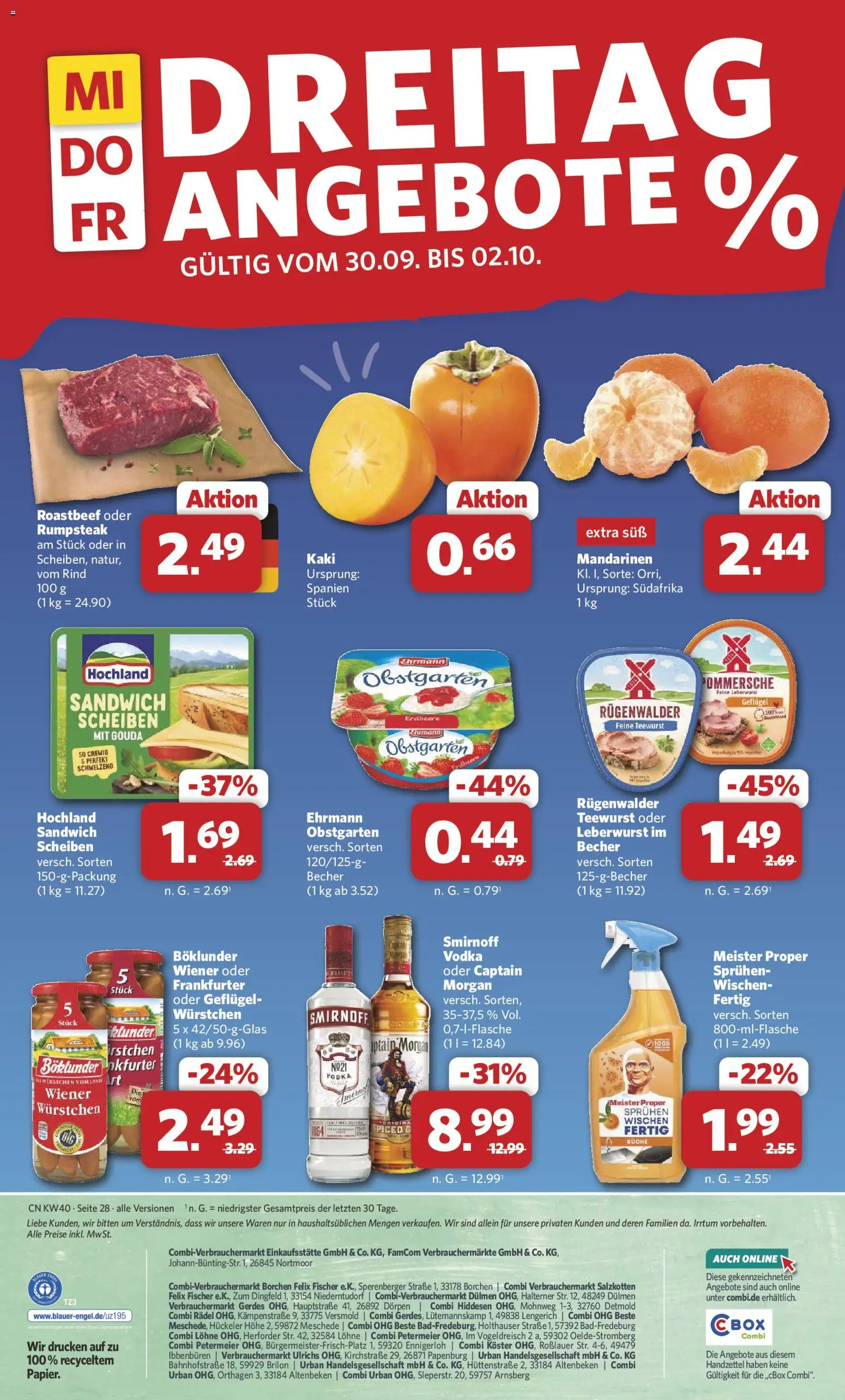Combi Prospekt – gültig ab 28.09.2026 | Seite: 28 | Produkte: Küche, Mandarinen, Roastbeef, Kaki