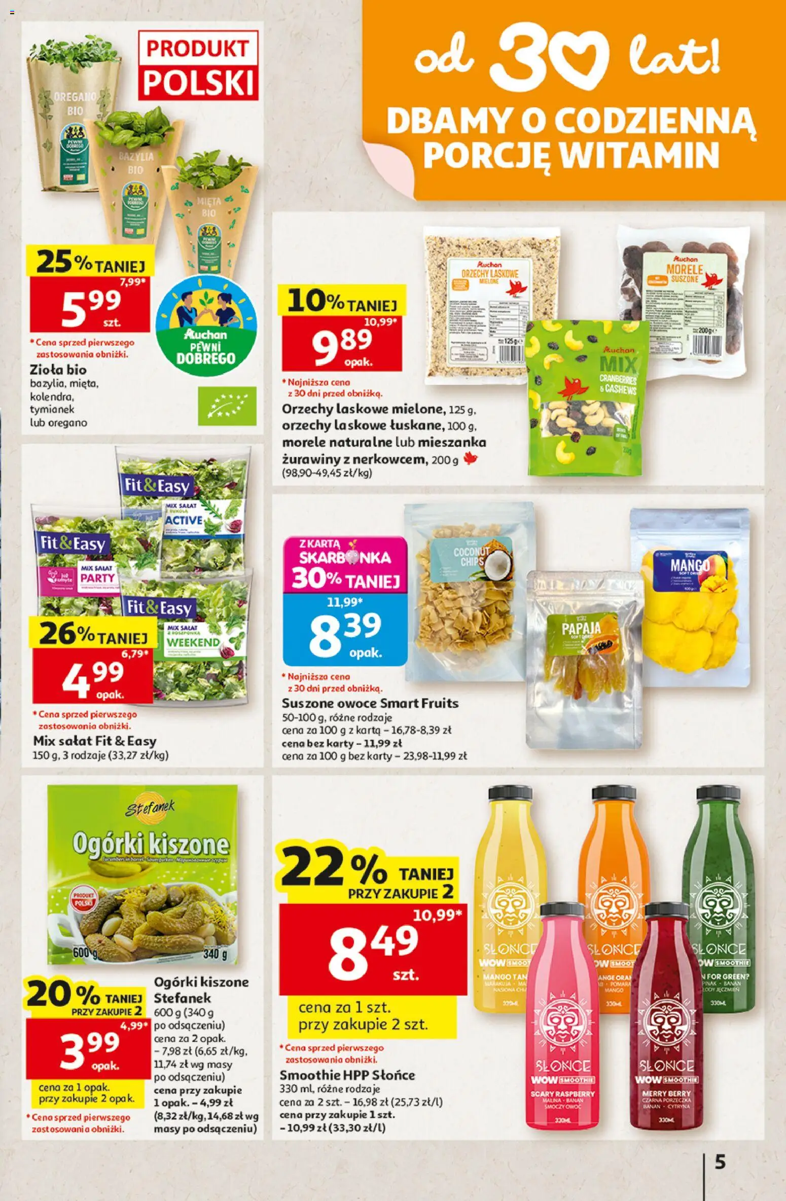 Auchan gazetka - 30 Lat Hipermarket od 03.09.2026 | Strona: 5 | Produkty: Tymianek, Orzechy laskowe, Mix sałat, Owoce