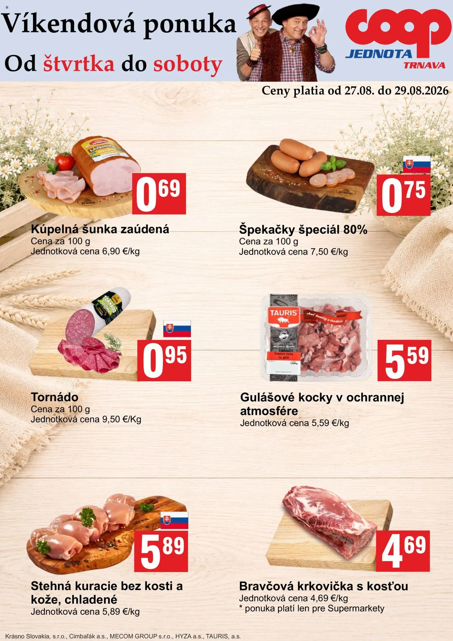 Nové COOP Jednota akcie – leták je platný od 27.08.2026 | Strana: 3 | Produkty: Kúpelňa, Bravčová krkovička, Krkovička