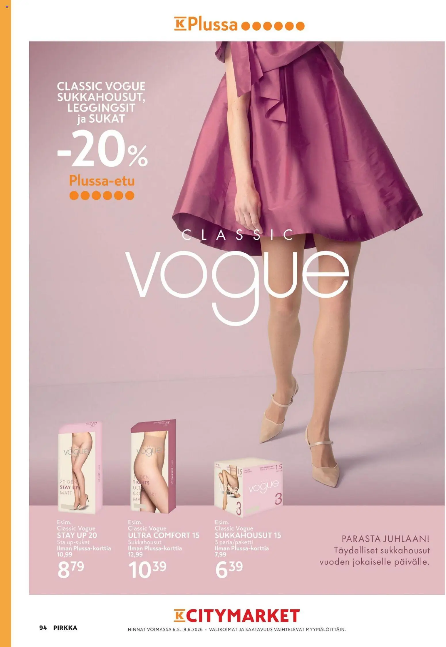 K-Citymarket tarjoukset - Pirkka – voimassa 06.05.2026 alkaen | Sivu: 94 | Tuotteet: Sukkahousut, Sukat, Leggingsit