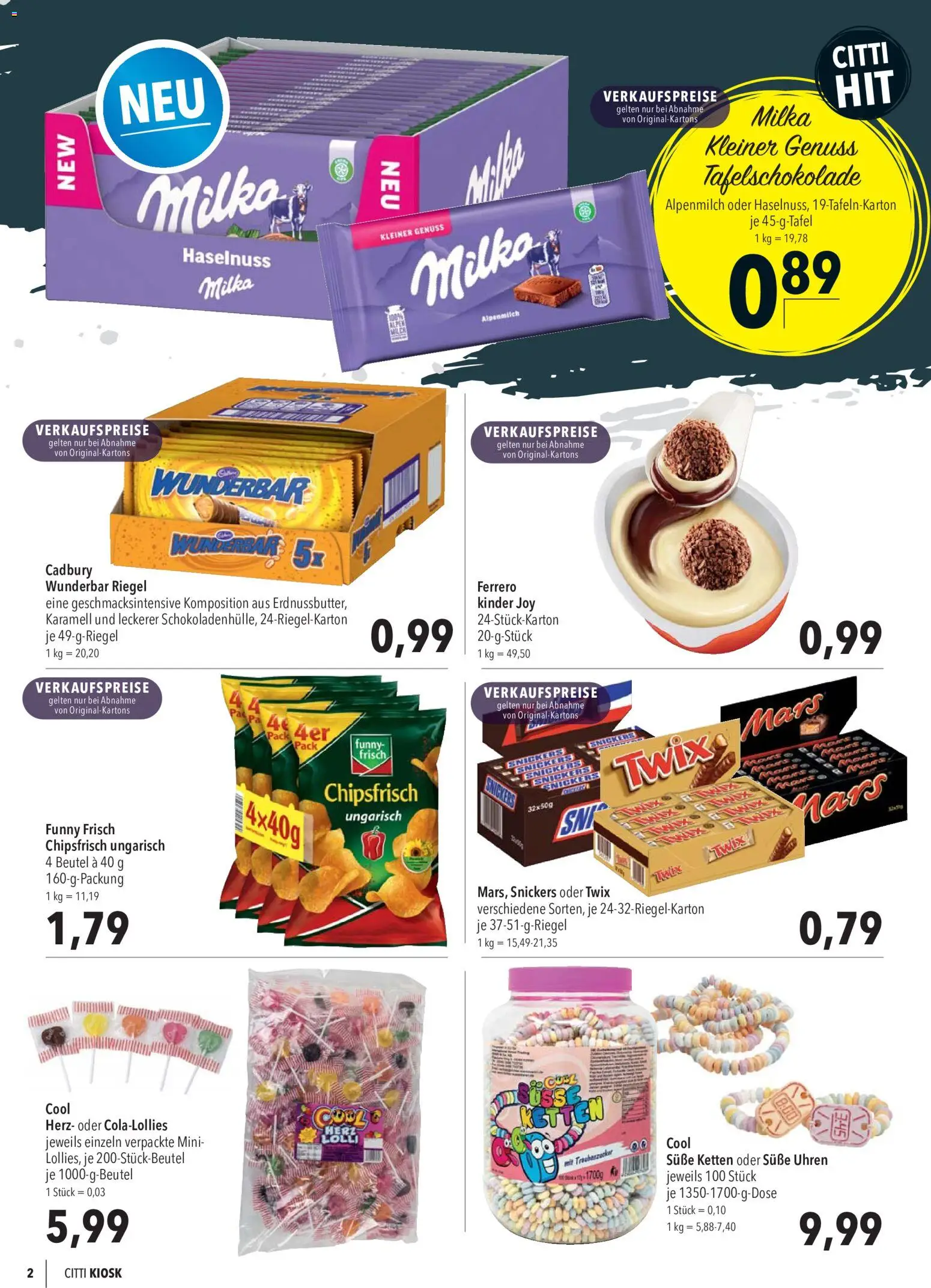CITTI Markt Kioskwerbung – gültig ab 12.08.2026 | Seite: 2 | Produkte: Milka, Kinder joy, Mars, Twix