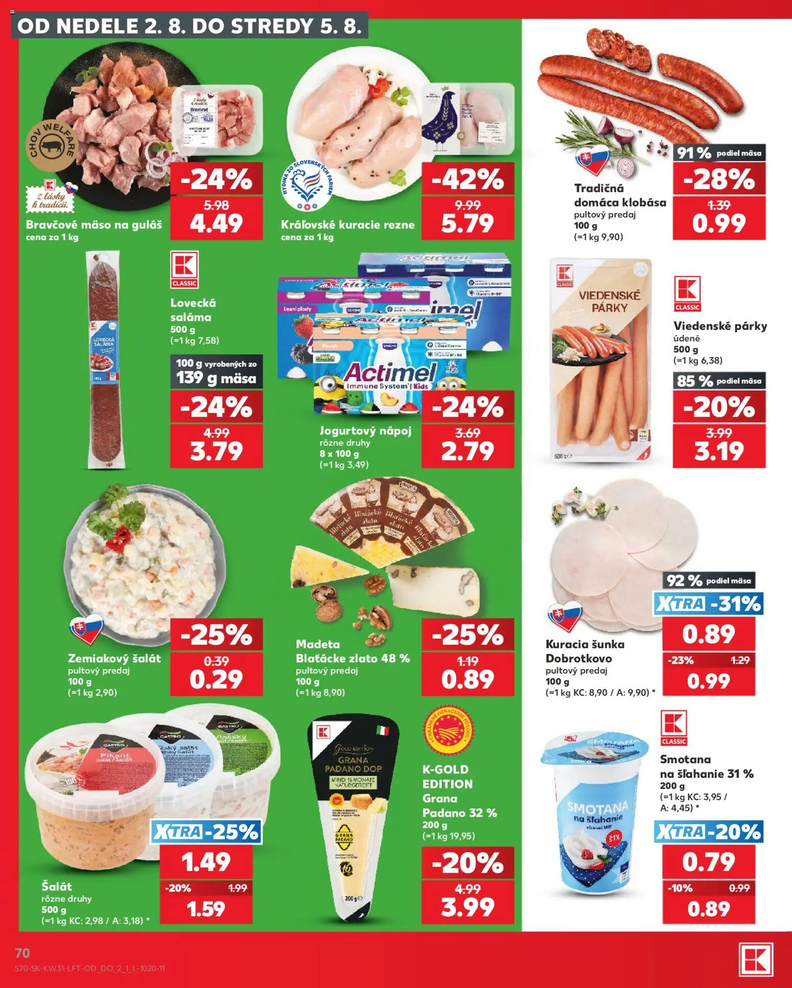 Nové Kaufland akcie – leták je platný od 30.07.2026 | Strana: 70 | Produkty: Kuracie rezne, Bravčové mäso, Šalát, Párky