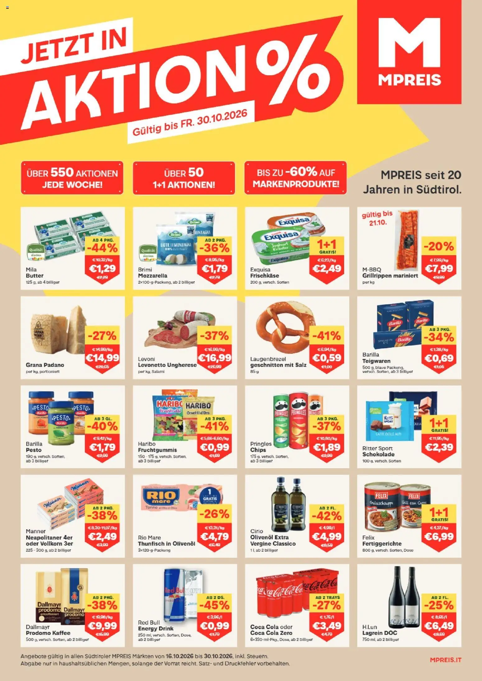MPREIS Flugblatt gültig ab 16.10.2026 | Seite: 1 | Produkte: Fertiggerichte, Butter, Spaghetti, Salami
