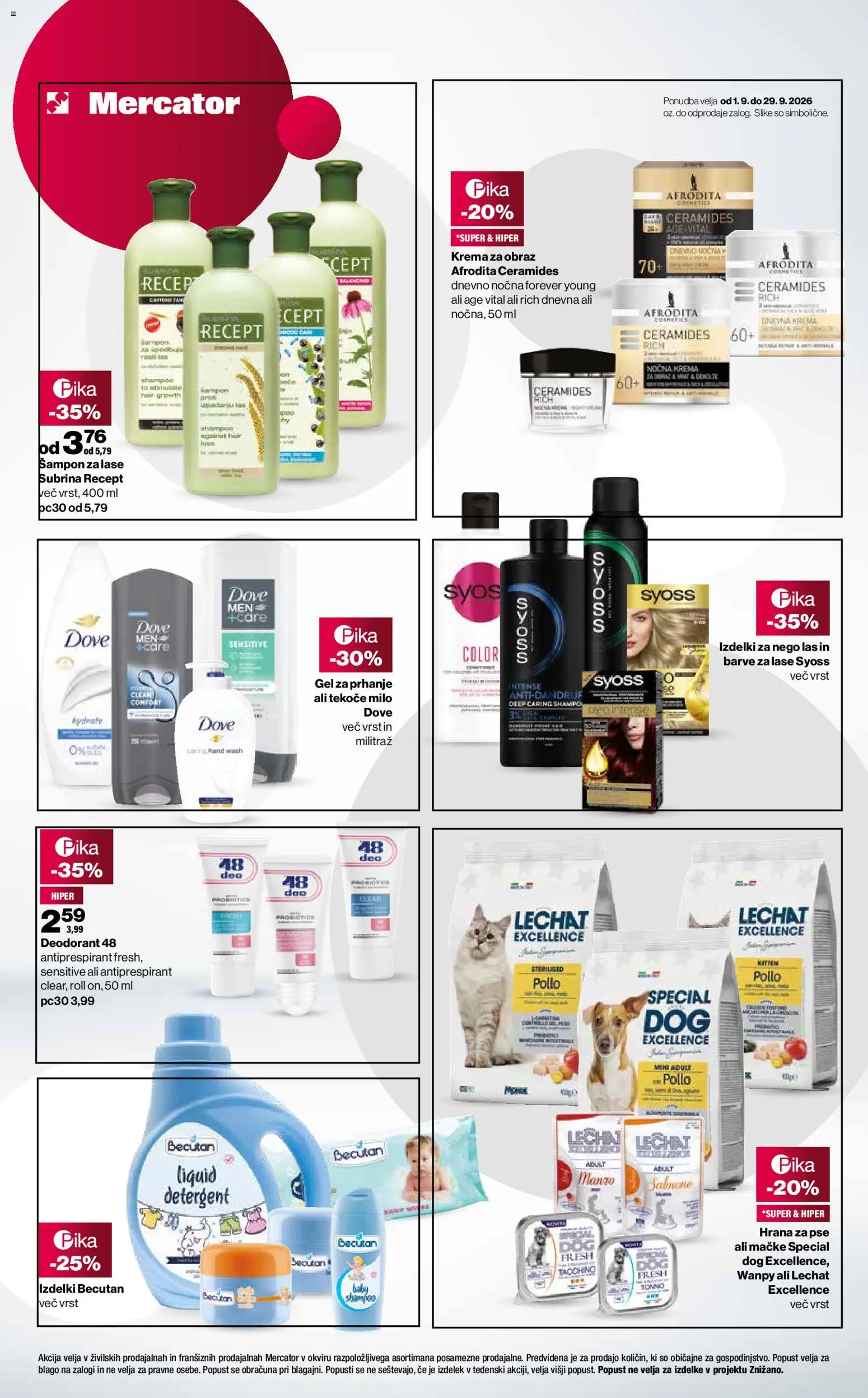 Novi Mercator katalog ponudbe – veljaven od 07.09.2026 | Stran: 3 | Izdelki: Tekoče milo, Hrana za pse, Sampon, Milo