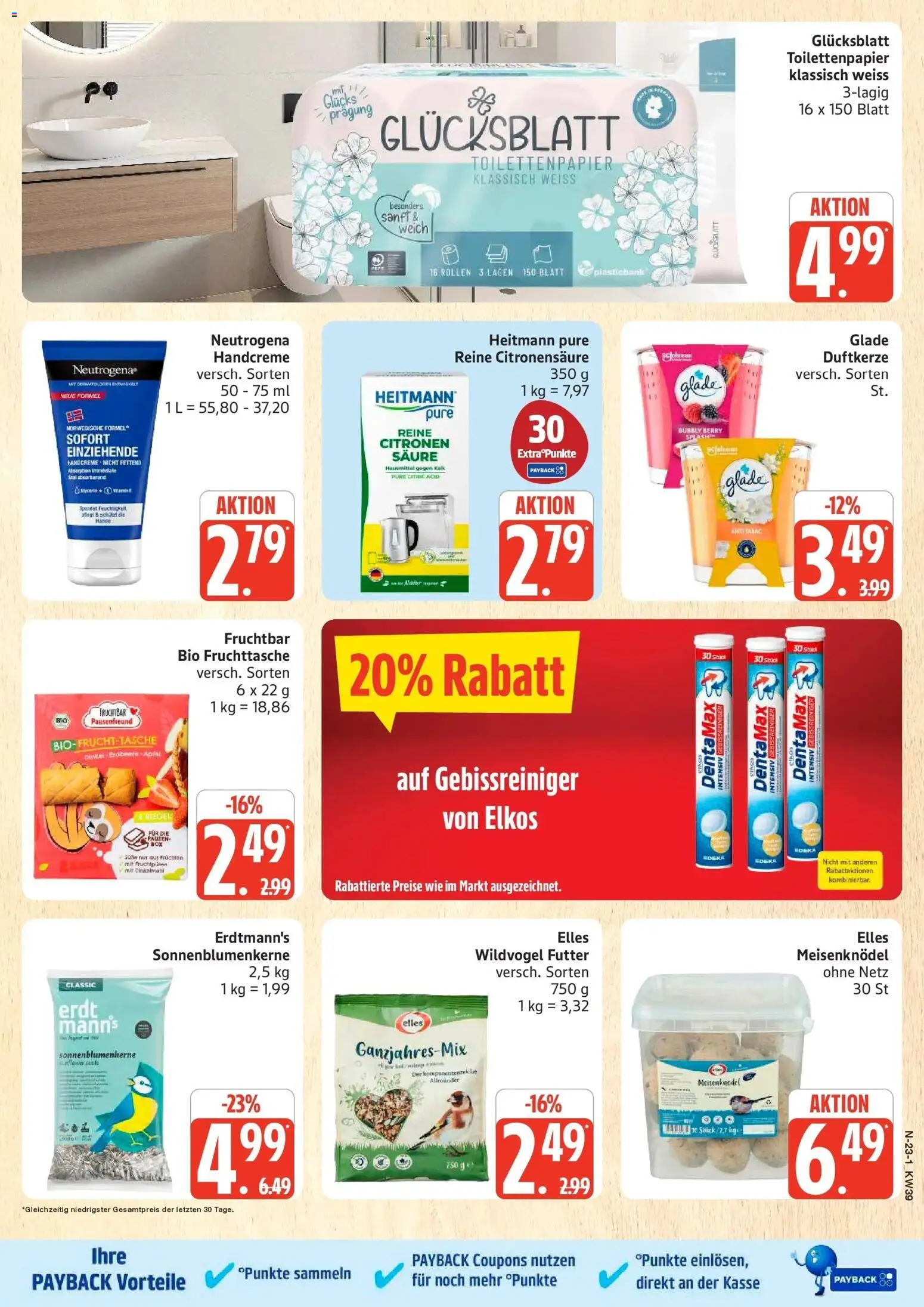 E center Prospekt Rostock (ab 21.09.2026) zum Blättern | Seite: 23 | Produkte: Tasche, Äpfel, Handcreme, Toilettenpapier