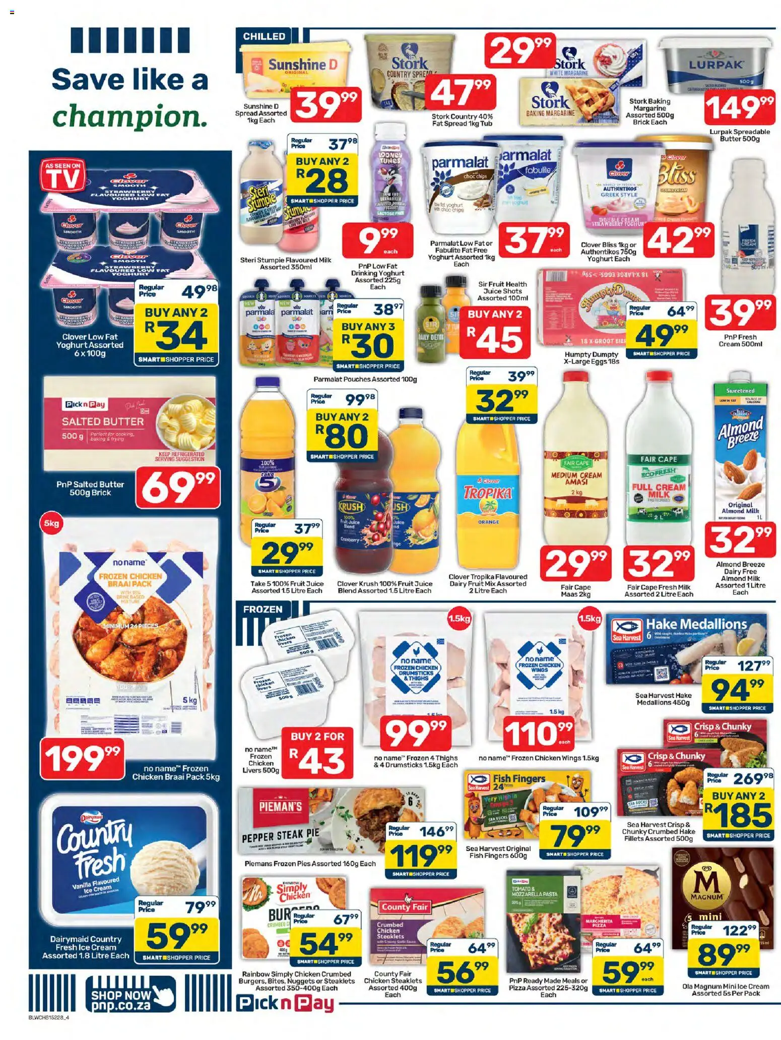 New Pick n Pay catalogue – valid from 07/08/2026 | Page: 4 | Products: Pouches, Steak, Thighs, Fat spread