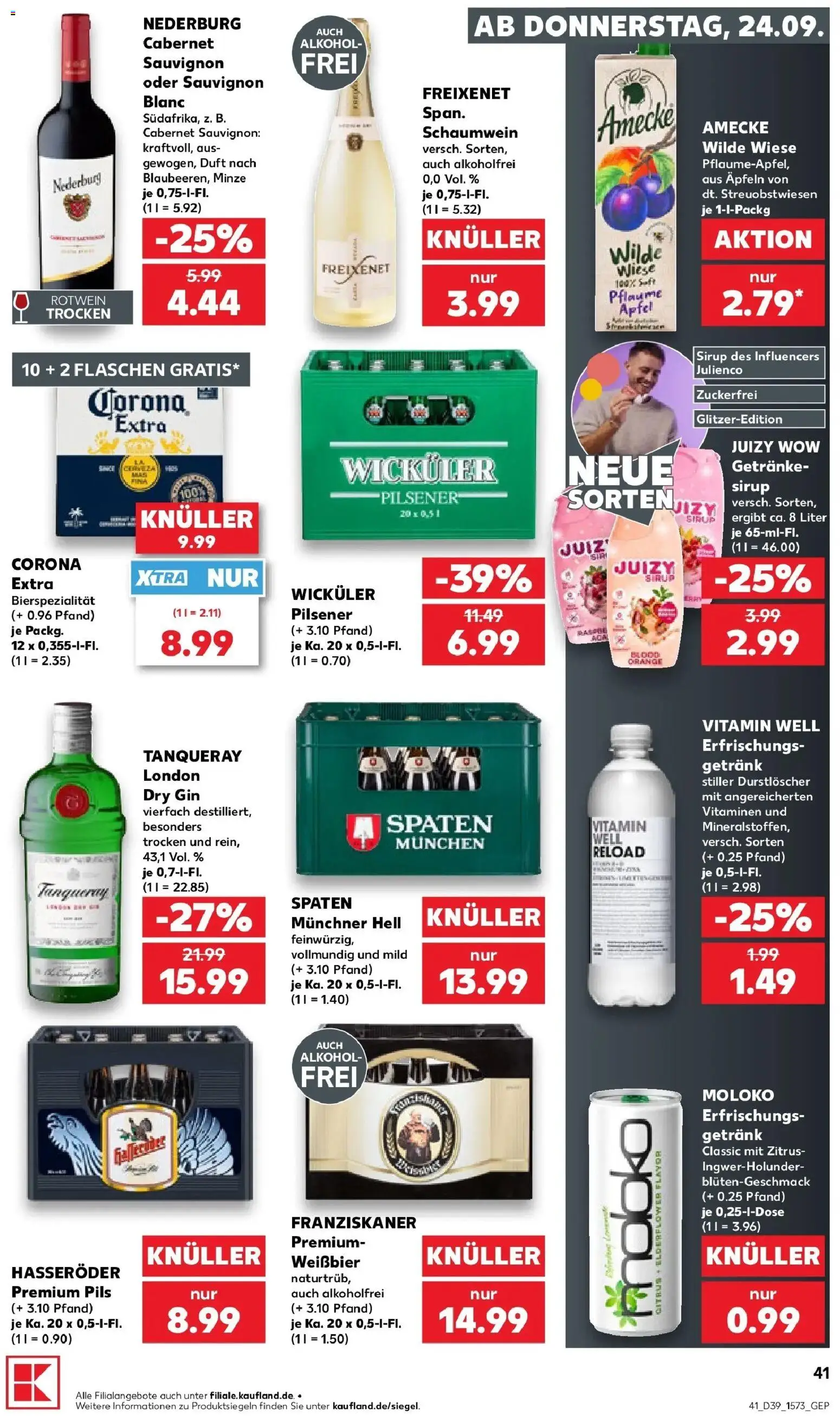 Prospekt Kaufland ab 21.09.2026 » Angebote Online zum Blättern | Seite: 44 | Produkte: Durstloscher, Freixenet, Pils, Gin