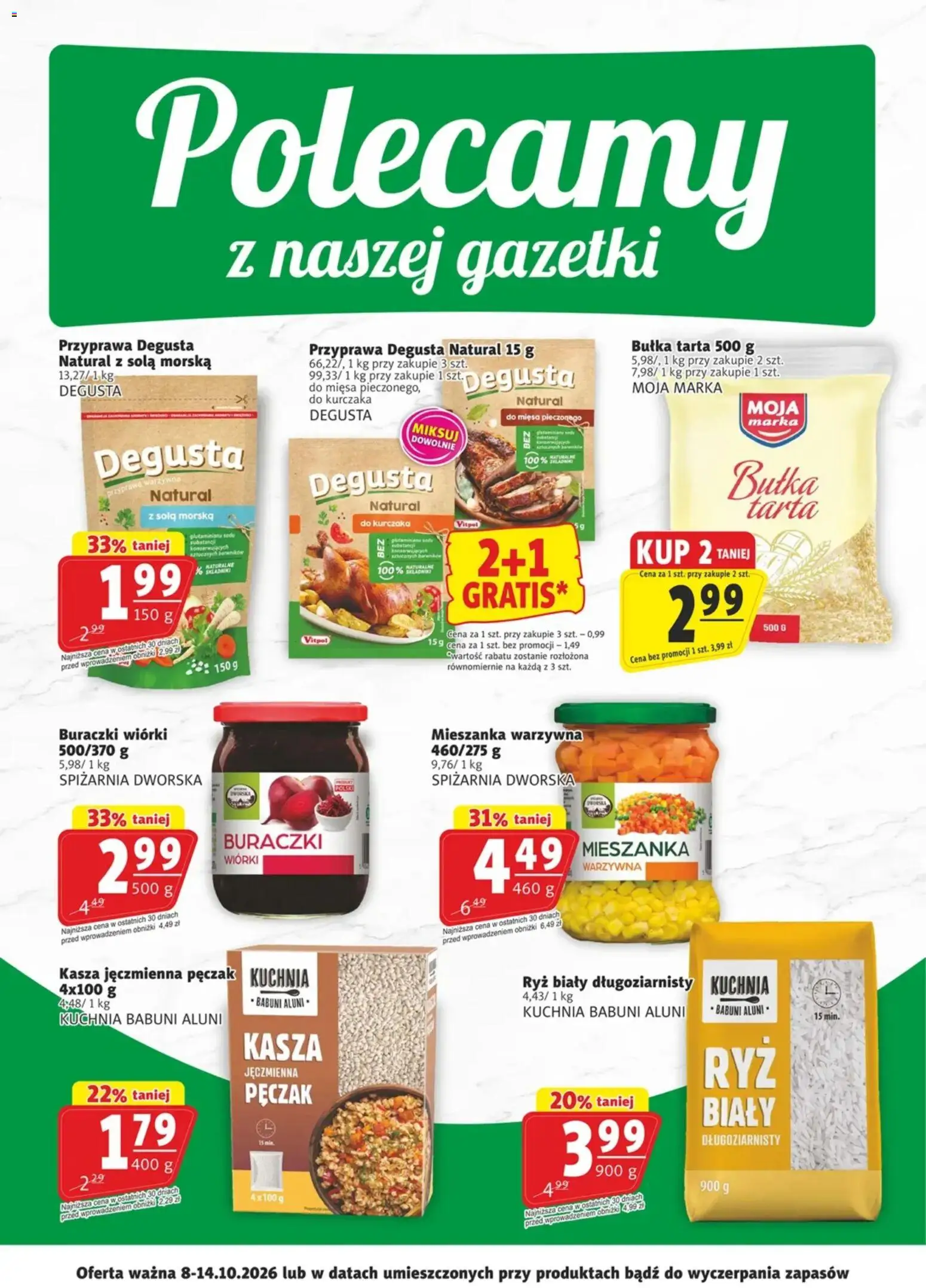 Prim Market promocje - Primcard od 08.10.2026 | Strona: 2 | Produkty: Kasza, Ryż biały, Mieszanka warzywna, Bułka