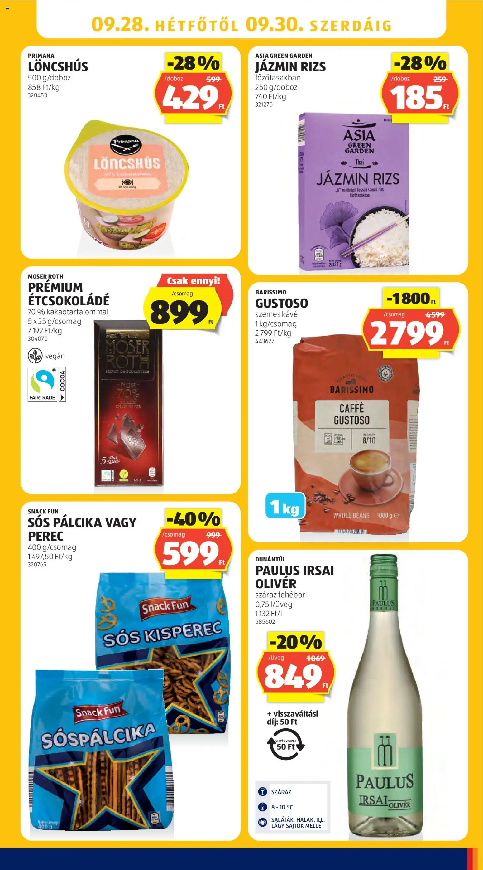 Aldi akciós ujság - amely érvényes a következő dátumtól: 2026.09.24. | Oldal: 33 | Termékek: Löncshús, Sajtok, Étcsokoládé, Rizs