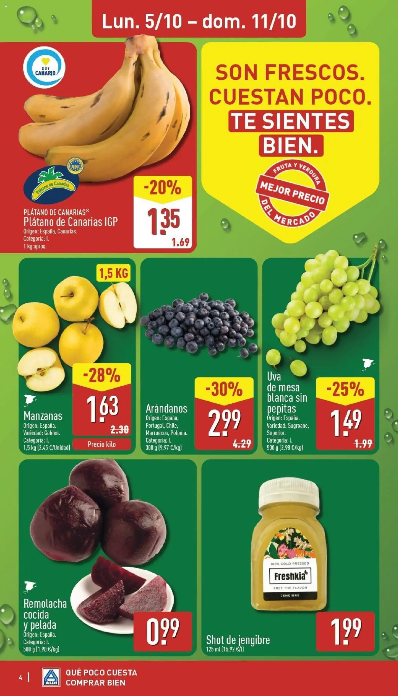 Aldi folleto Canarias │ válido desde el 05/10/2026 | Página: 4 | Productos: Remolacha, Fruta, Manzanas, Arándanos