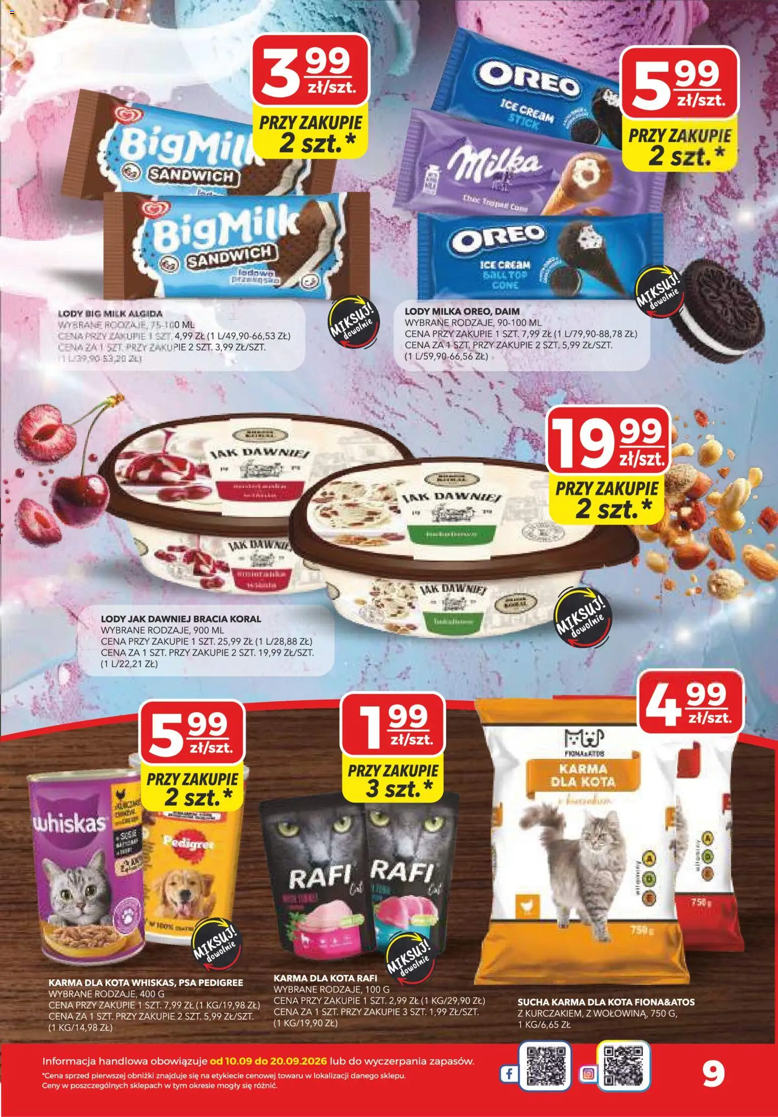 Top Market gazetka od 10.09.2026 | Strona: 9 | Produkty: Whiskas, Oreo, Karma dla kota, Lody