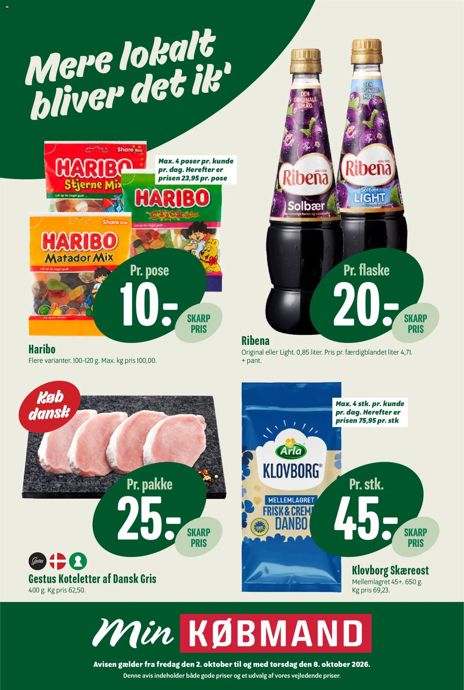 Min Købmand tilbudsavis – gyldig fra 02/10/2026 | Side: 1 | Produkter: Koteletter, Solbær