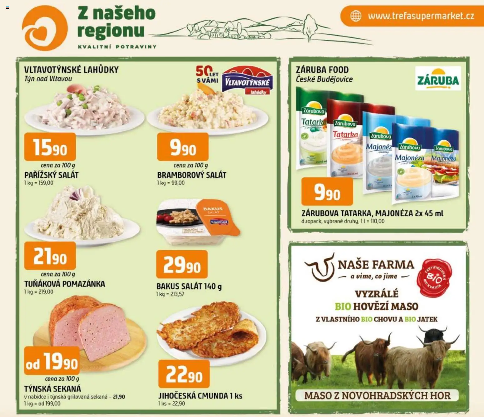 Trefa leták - Z našeho regionu kvalitní potraviny od 07.10.2026 | Strana: 1 | Produkty: Bramborový salát, Hovězí, Majonéza, Maso