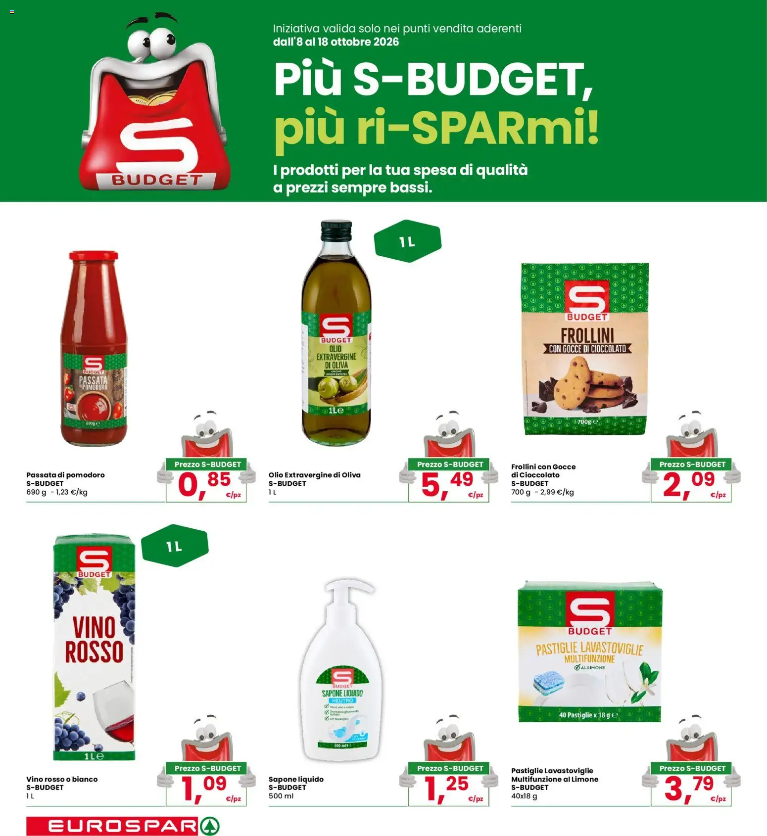 Volantino Eurospar del 08/10/2026 | Pagina: 14 | Prodotti: Olio extravergine di oliva, Limone, Vino, Lavastoviglie