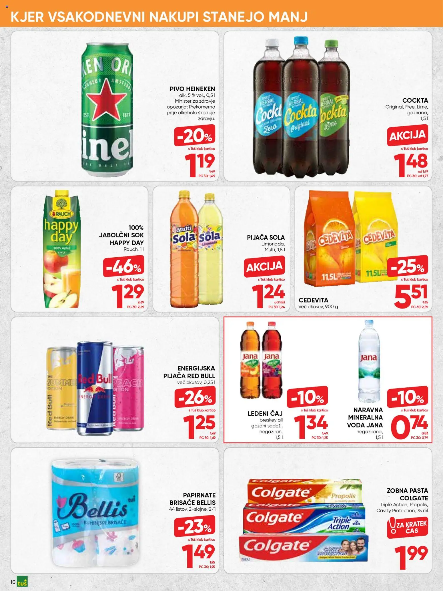Novi Tuš katalog ponudbe – veljaven od 21.10.2026 | Stran: 10 | Izdelki: Ledeni čaj, Zobna pasta, Voda, Breskev