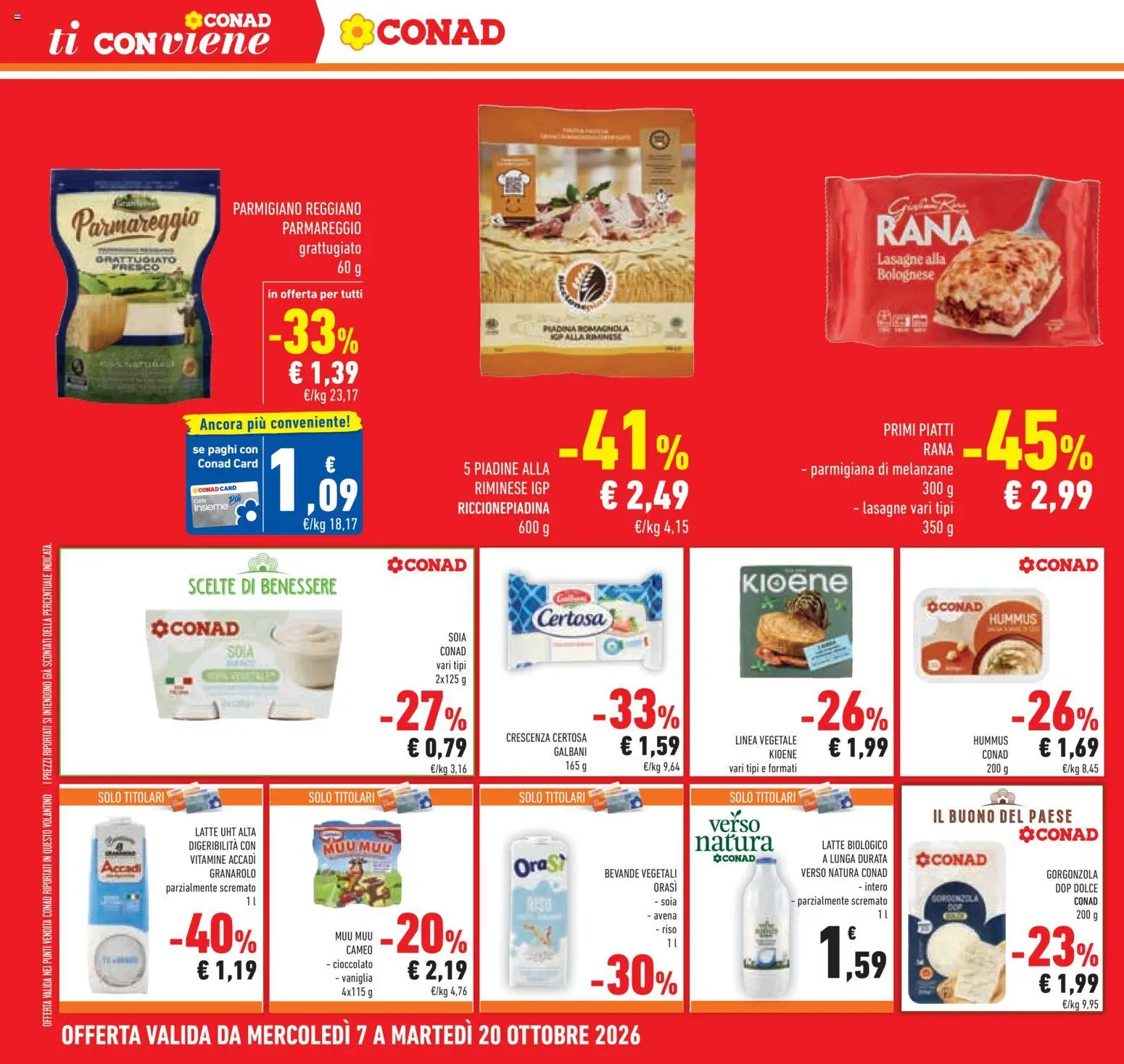 Volantino Conad del 07/10/2026 | Pagina: 30 | Prodotti: Cioccolato, Bevande, Lasagna, Gorgonzola