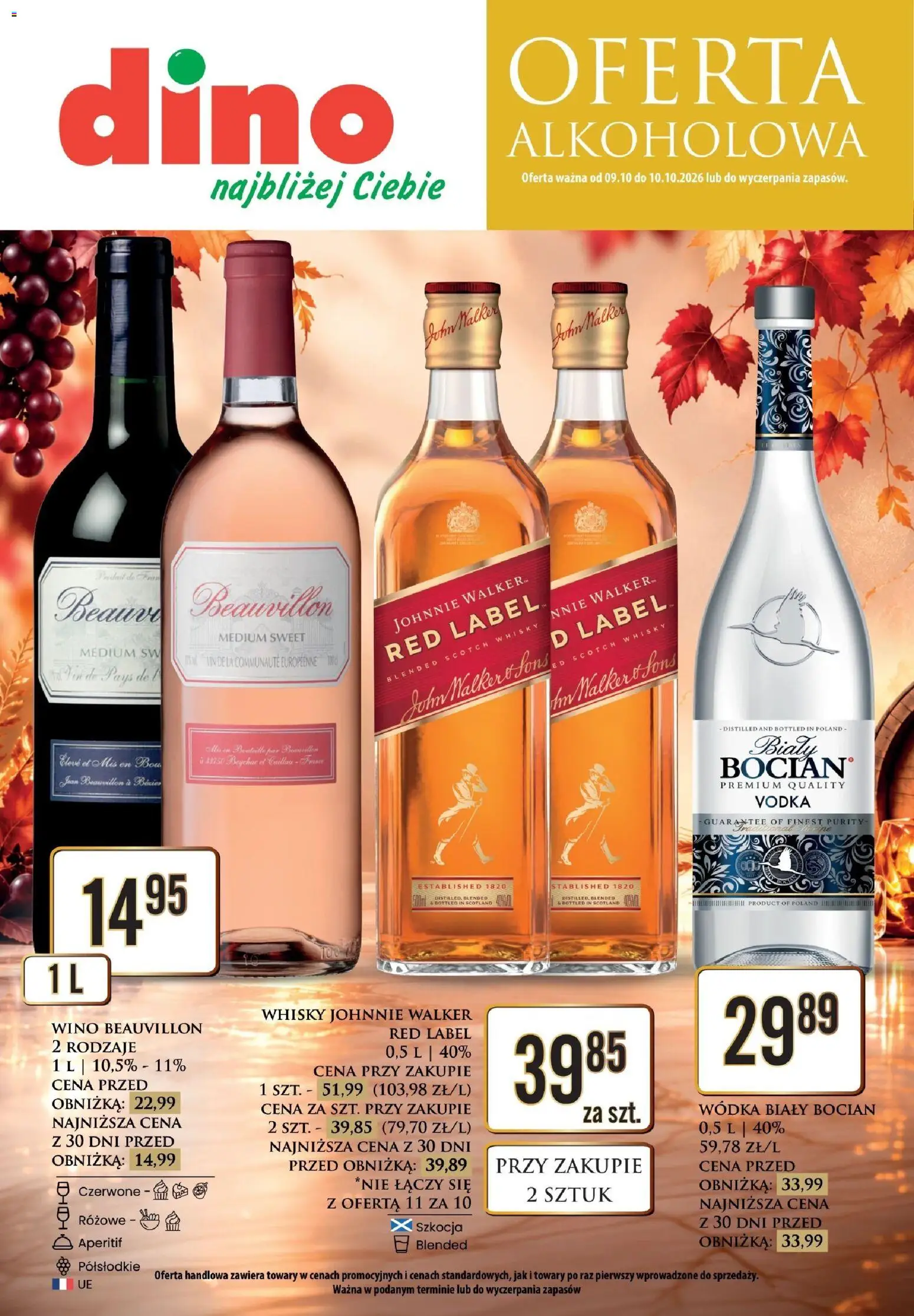 Dino gazetka alkoholowa od 09.10.2026 | Strona: 1 | Produkty: Scotch whisky, Red label, Aperitif, Wódka