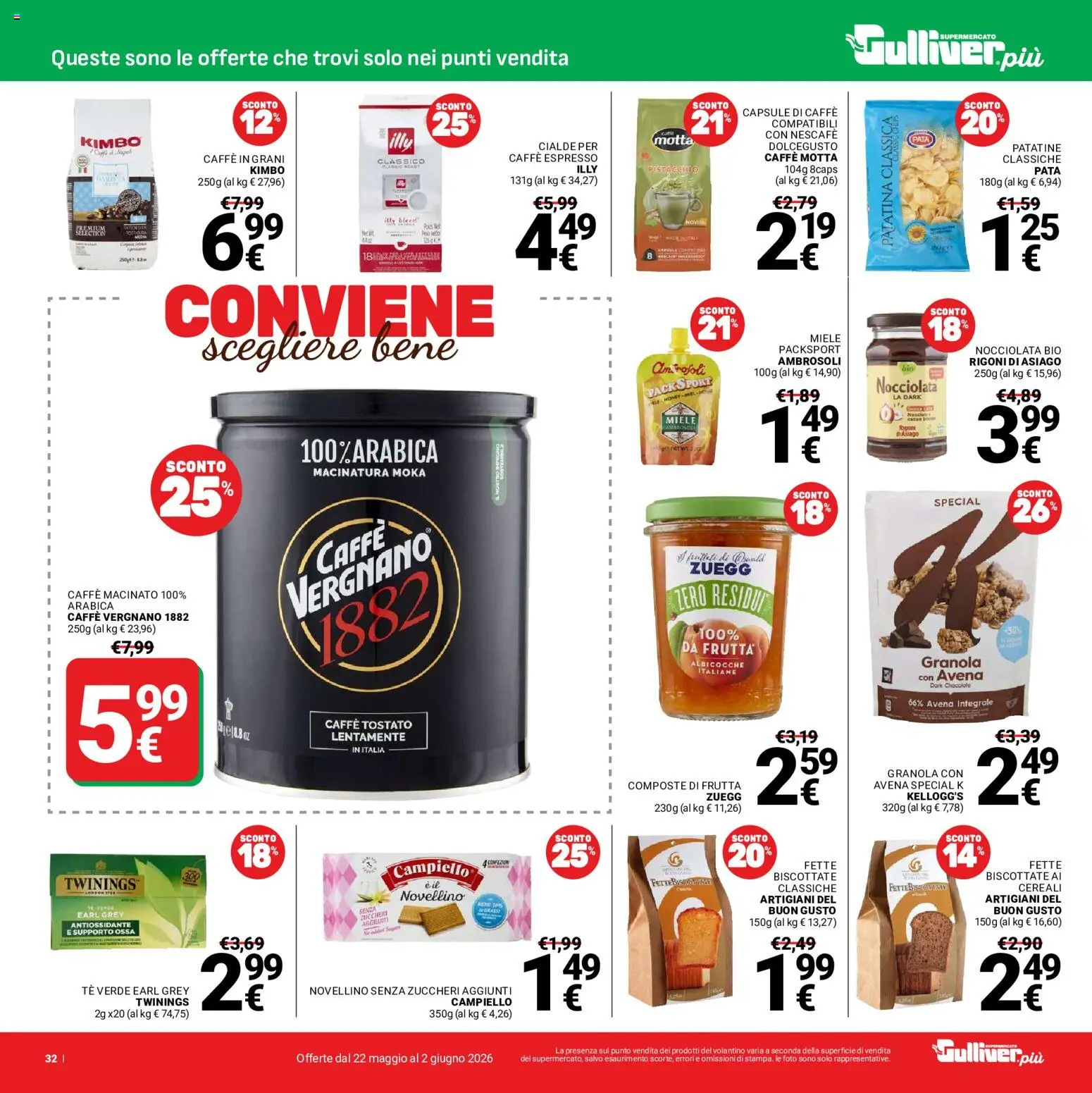Volantino Gulliver del 22.05.2026 | Pagina: 32 | Prodotti: Cereali, Frutta, Caffè in grani, Macinato