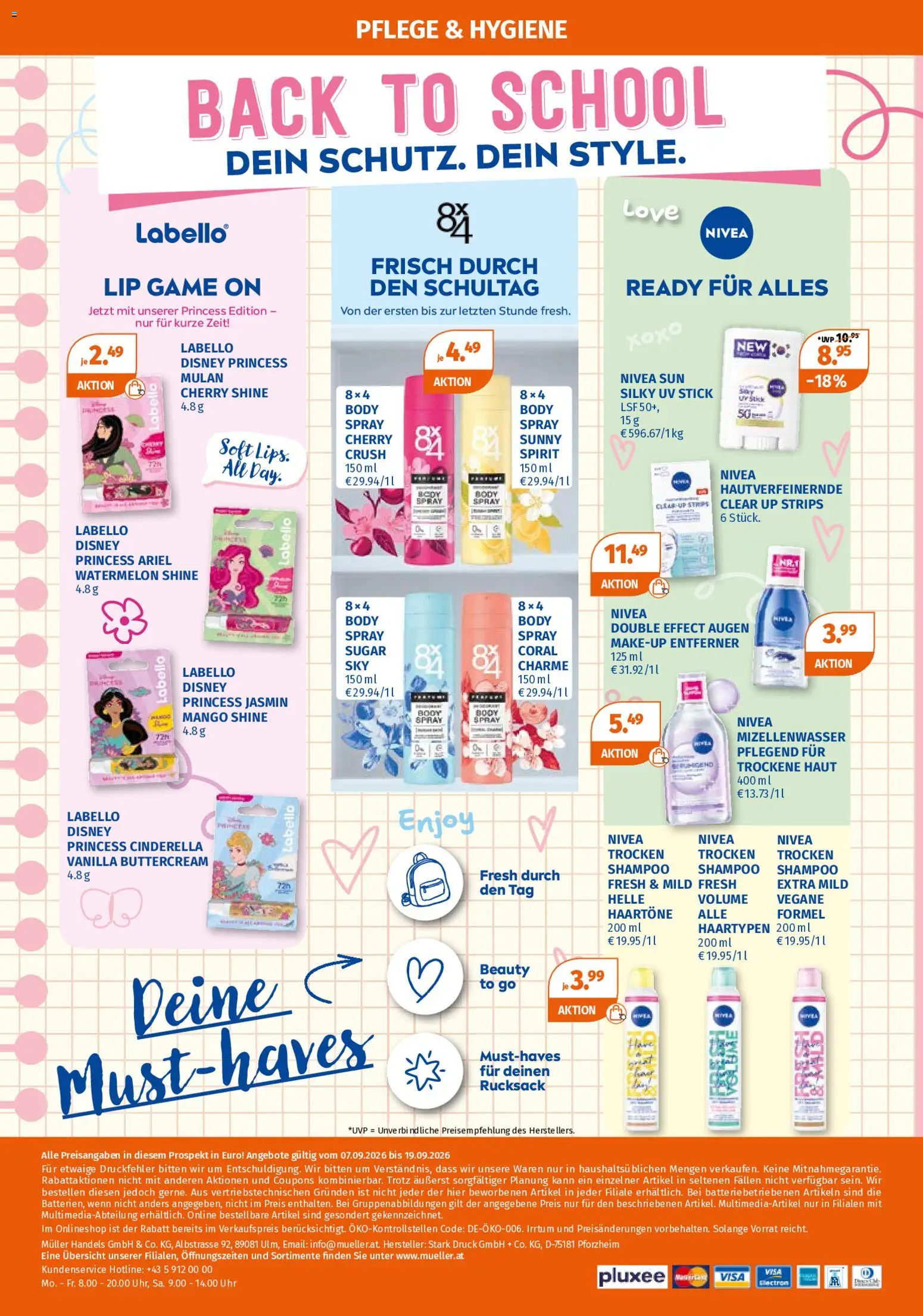 Müller Nivea Must-haves! gültig ab 07.09.2026 | Seite: 4 | Produkte: Mango, Rucksack, Uhr, Mizellenwasser