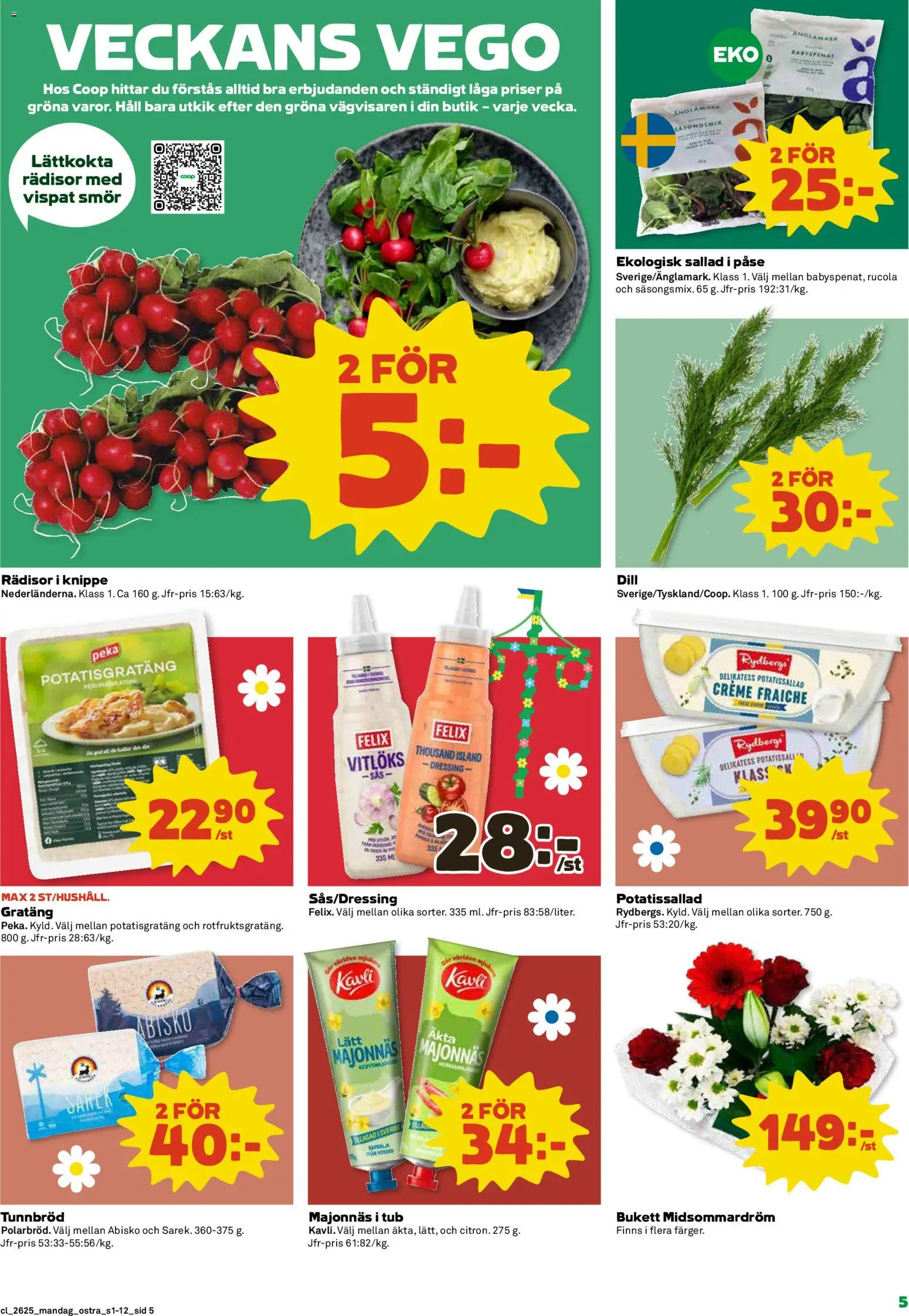 Coop Daglivs reklamblad aktuell från 15.06.2026 | Sida: 5 | Produkter: Potatissallad, Creme fraiche, Majonnäs, Smör