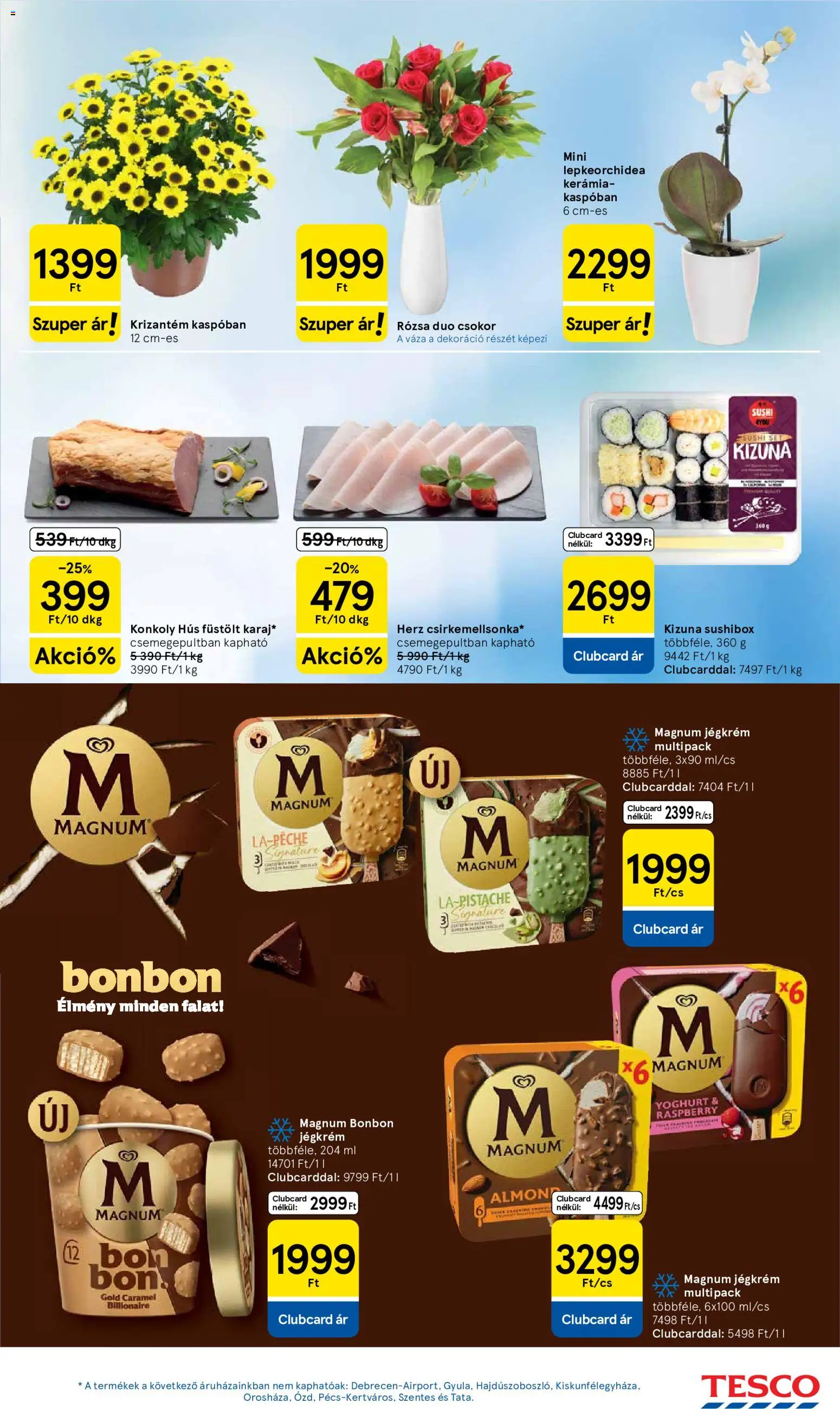 Tesco akciós ujság - amely érvényes a következő dátumtól: 18.06.2026 | Oldal: 17 | Termékek: Magnum, Sushi, Váza, Dekoráció