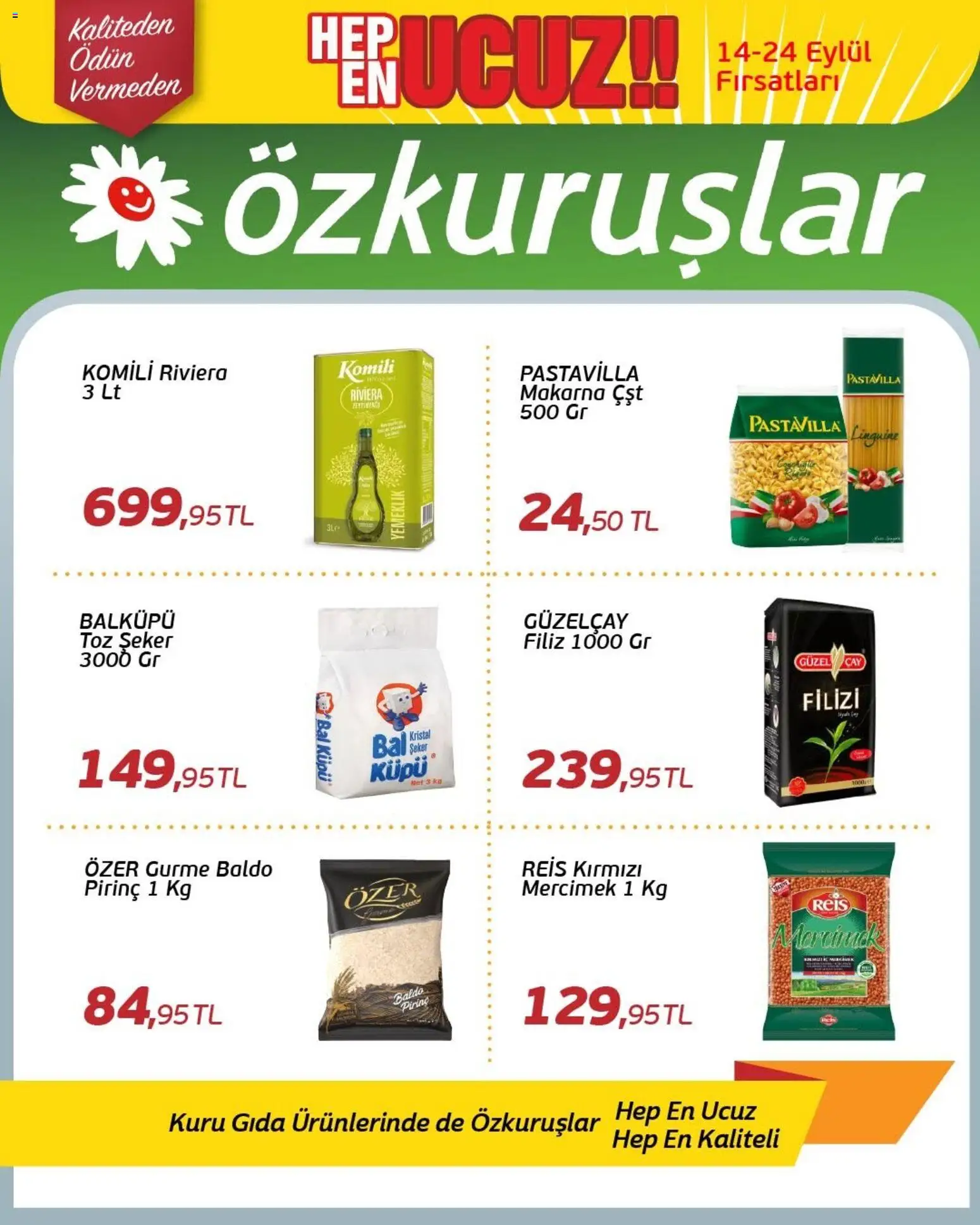 Özkuruşlar Katalog - 14 Eylül 2026 tarihinden itibaren geçerlidir | Sayfa: 1 | Ürünler: Mercimek, Pirinç, Şeker, Makarna