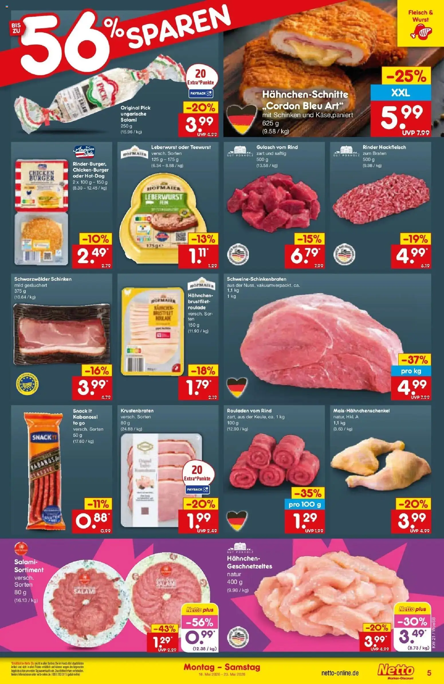 Netto Marken-Discount Prospekt Katzweiler	 – gültig ab 17.05.2026 | Seite: 5 | Produkte: Gulasch, Wurst, Schinken, Hackfleisch