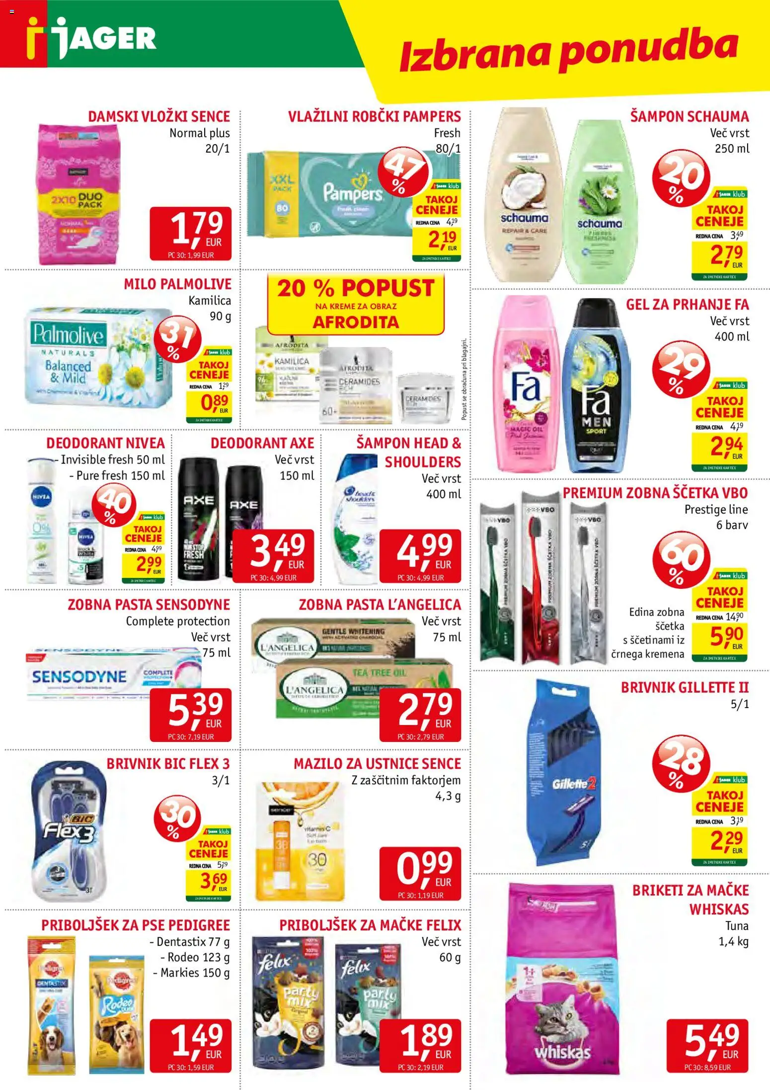 Novi Jager katalog ponudbe – veljaven od 12.08.2026 | Stran: 14 | Izdelki: Gel za prhanje, Vložki, Robčki, Brivnik