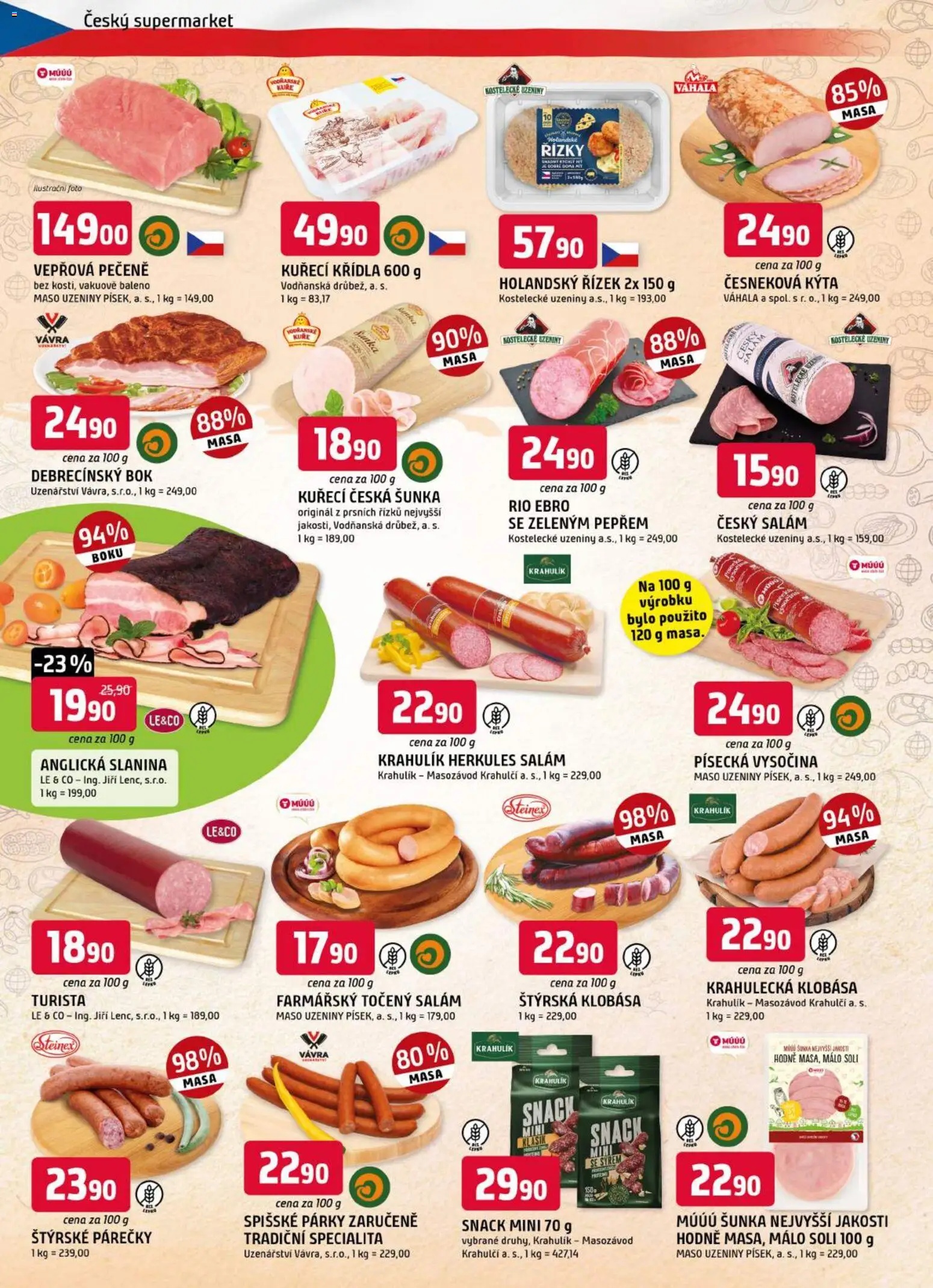 Trefa leták od 16.09.2026 | Strana: 2 | Produkty: Šunka, Párky, Anglická slanina, Točený salám