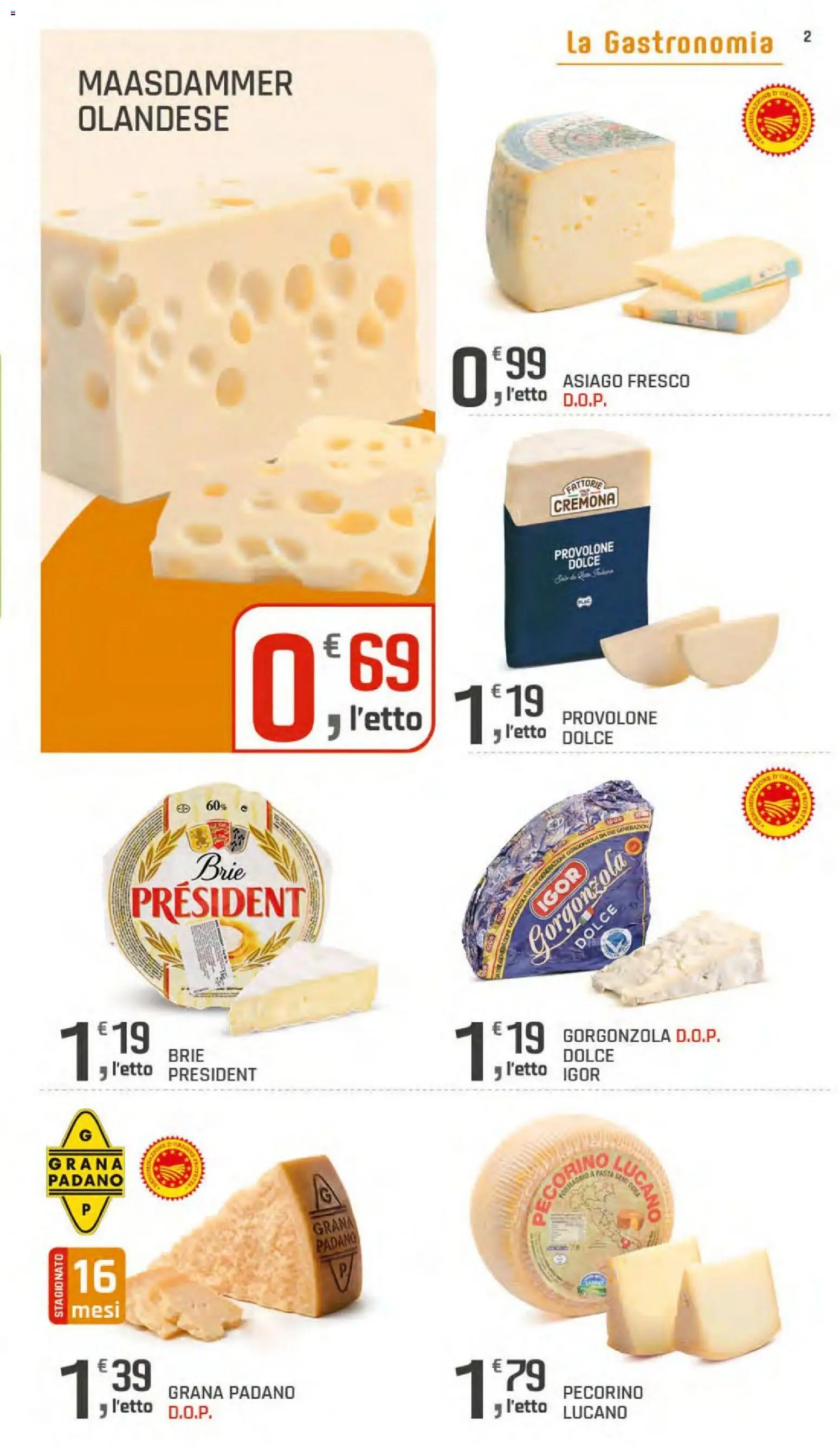 Volantino DOK del 11/09/2026 | Pagina: 2 | Prodotti: Provolone, Grana Padano, Gorgonzola, Pecorino