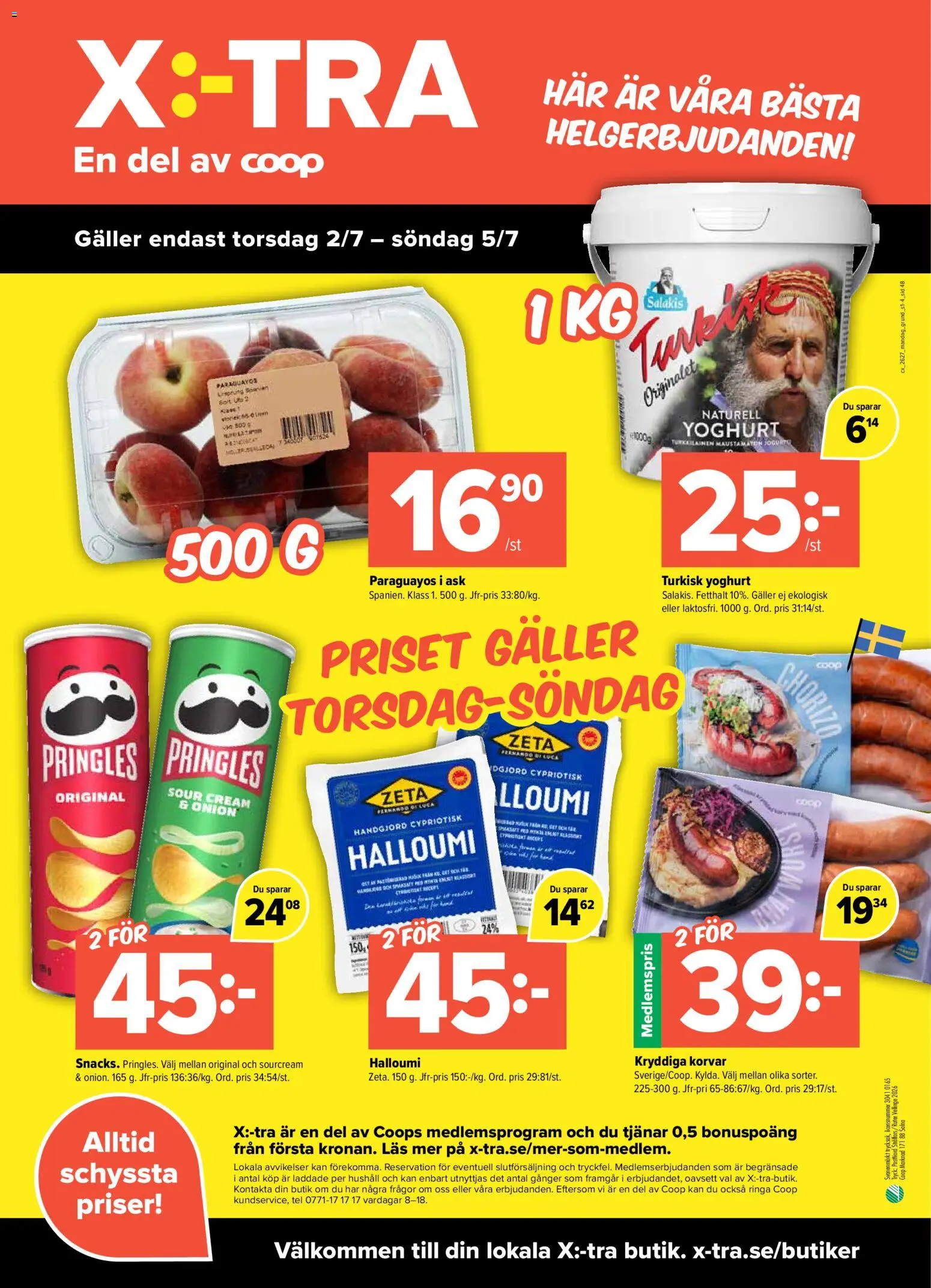 Coop X:-TRA reklamblad aktuell från 29/06/2026 | Sida: 4 | Produkter: Pringles, Galler, Halloumi, Yoghurt