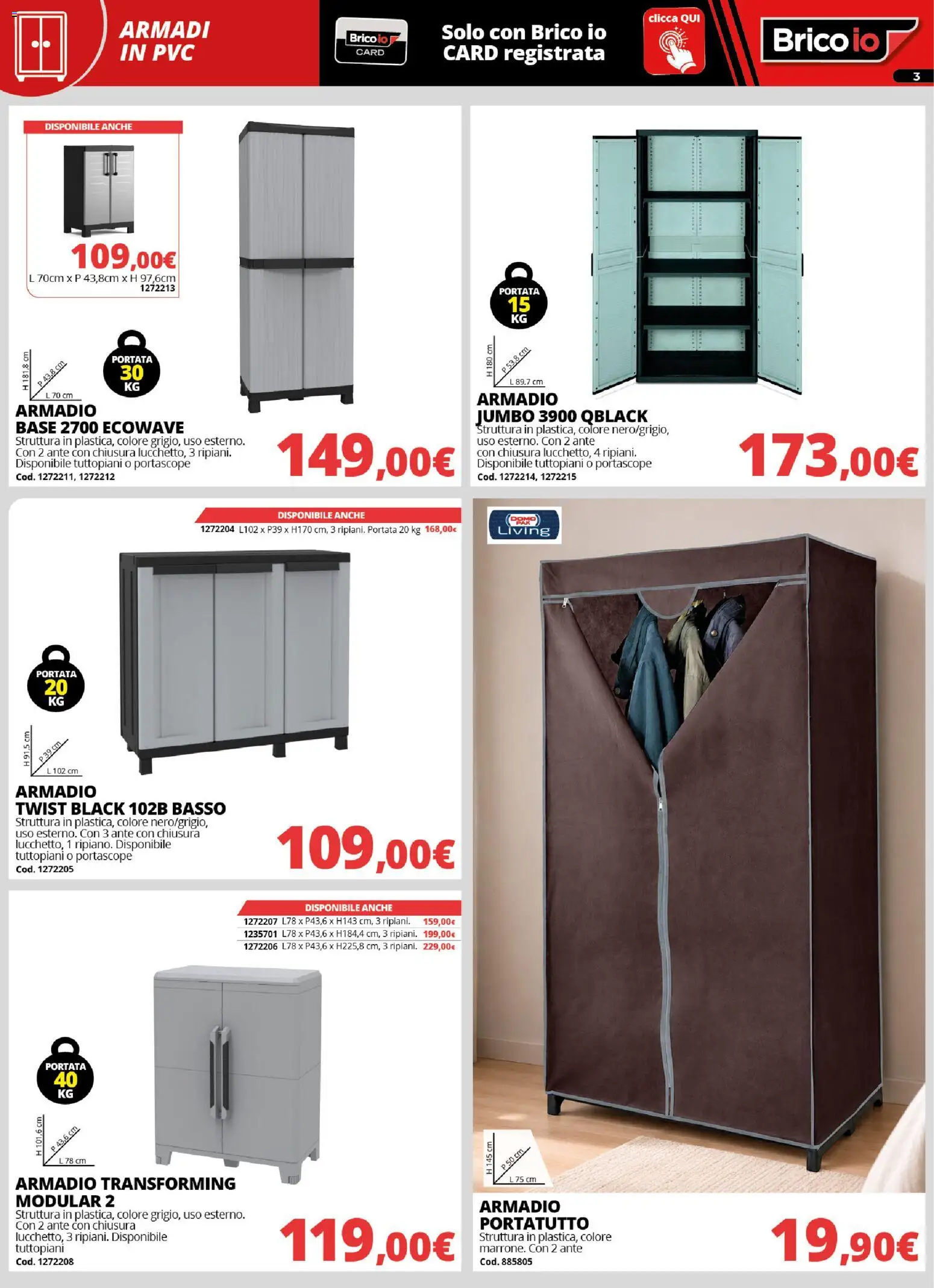 Volantino Brico io del 20/08/2026 | Pagina: 3 | Prodotti: Basso, Armadio