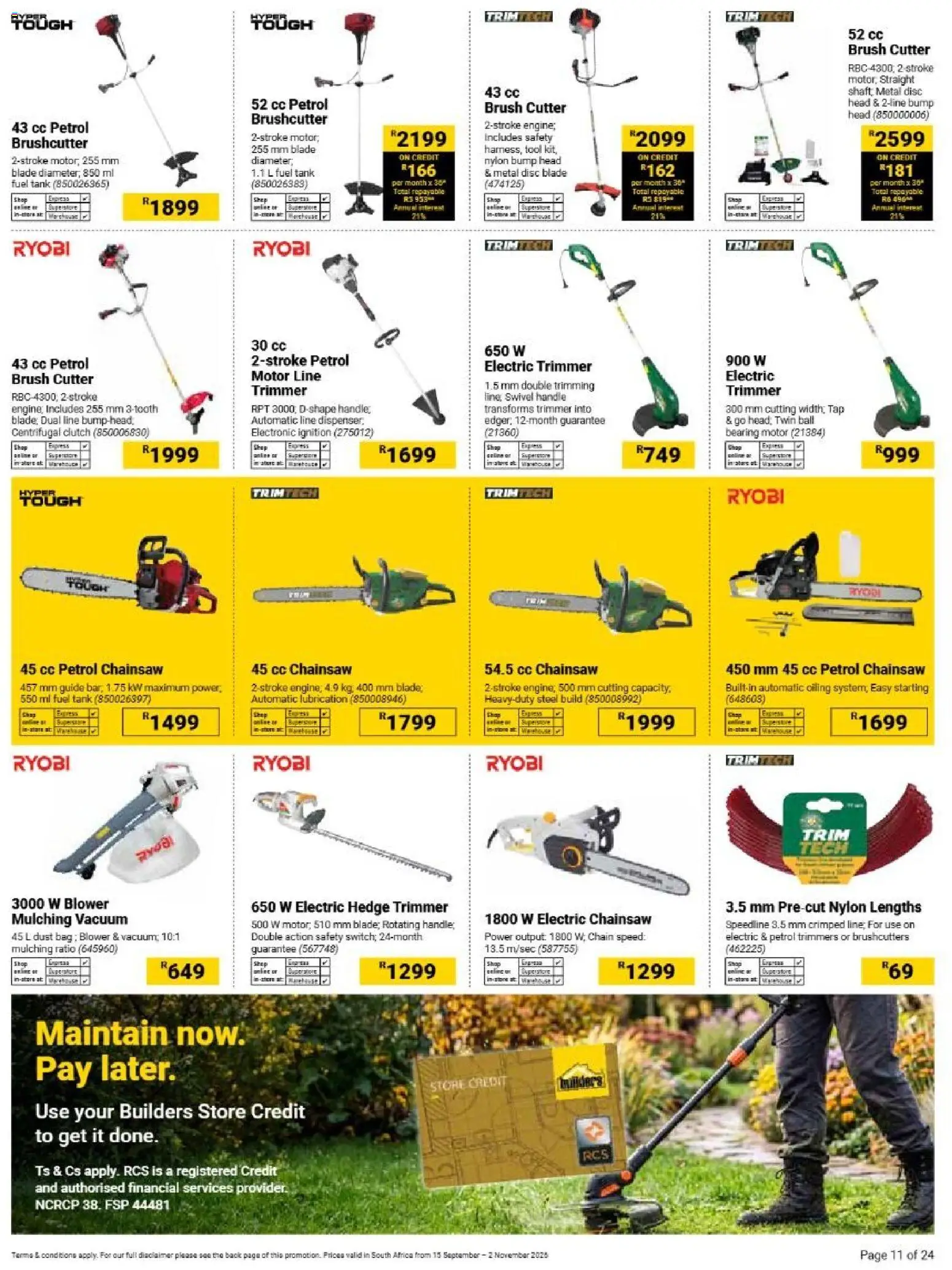 New Builders catalogue – valid from 15/09/2026 | Page: 11 | Products: Tank, Cutter, Chainsaw, Brush