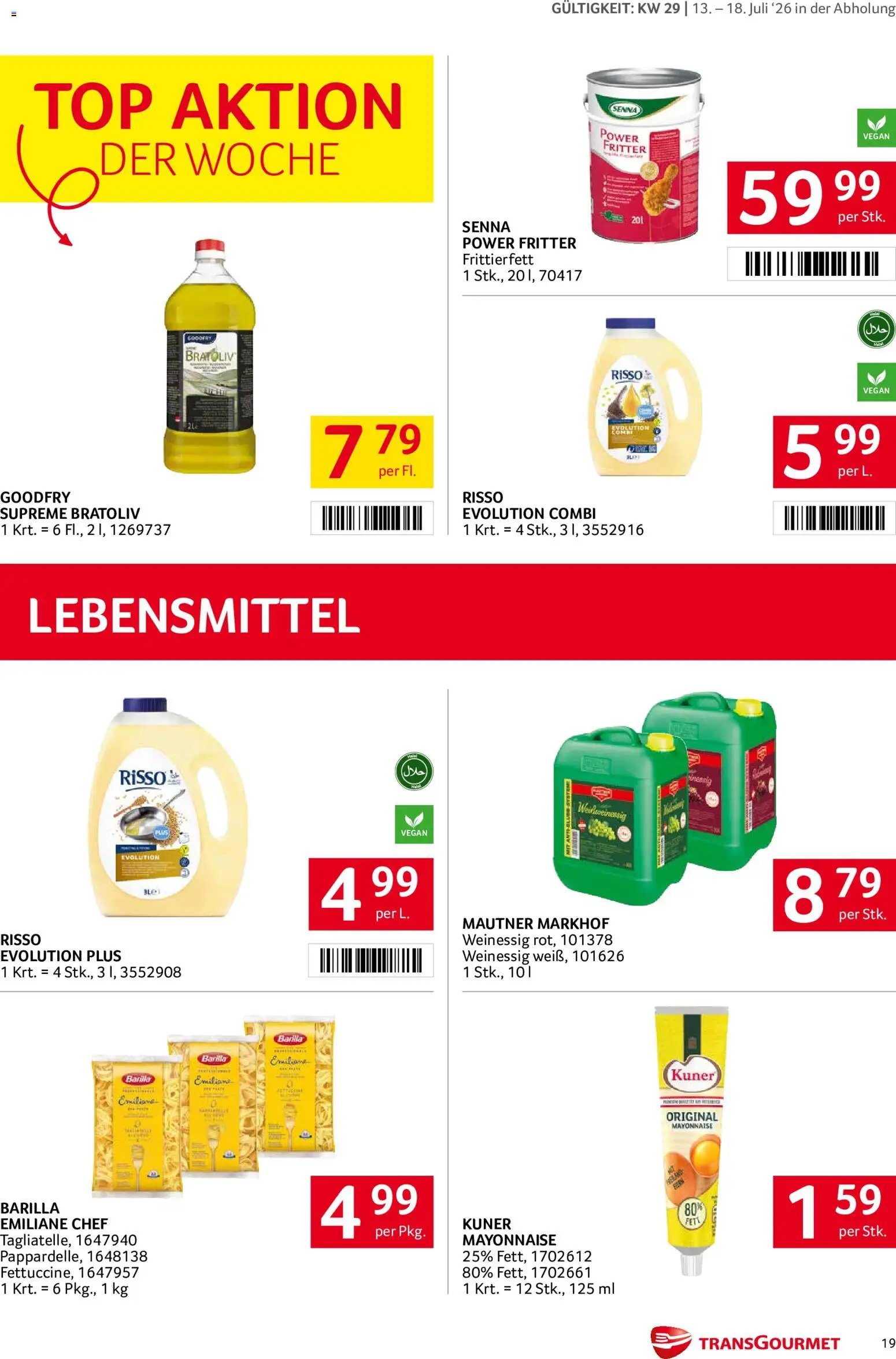 Transgourmet Flugblatt gültig ab 13.07.2026 | Seite: 19 | Produkte: Mayonnaise, Libacomb