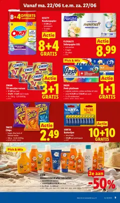 ZWAM TV worstjes natuur, 3+1 GRATIS - Voorbeeld van een folder van Lidl, geldig van 22.06.2026 | Pagina: 9 | Producten: Chips, Toilet, Crème, Keukenpapier