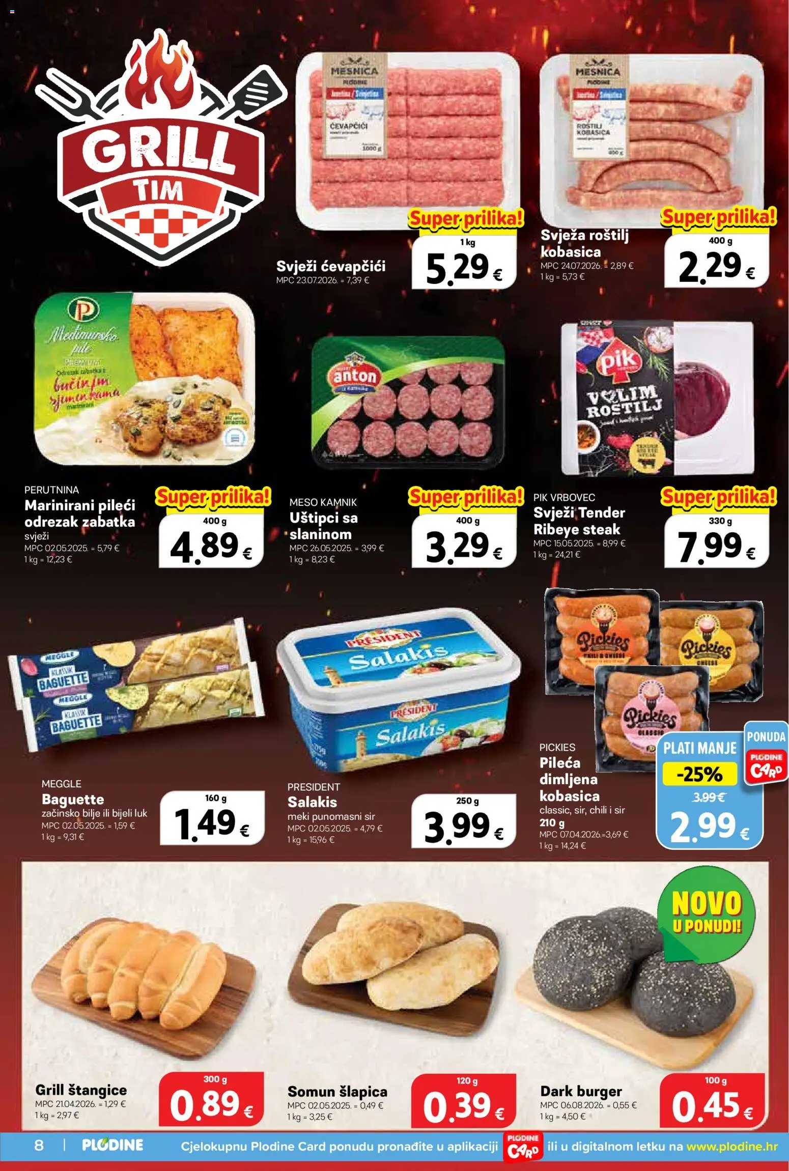 Plodine katalog | vrijedi od 12.08.2026 | Stranica: 8 | Proizvodi: Odrezak, Sir, Baguette, Bilje