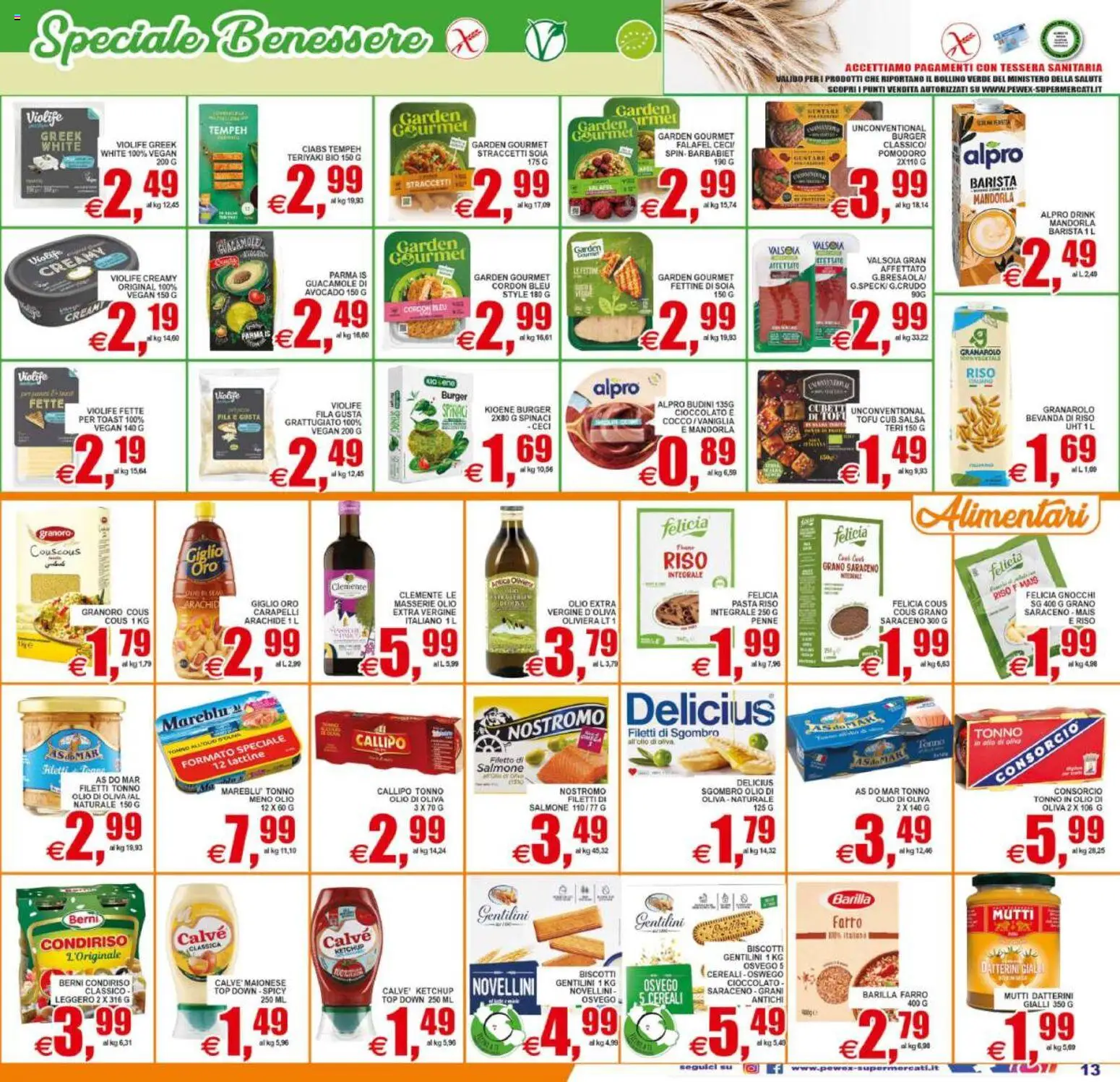 Volantino Pewex del 01/07/2026 | Pagina: 13 | Prodotti: Salmone, Biscotti, Ceci, Pasta