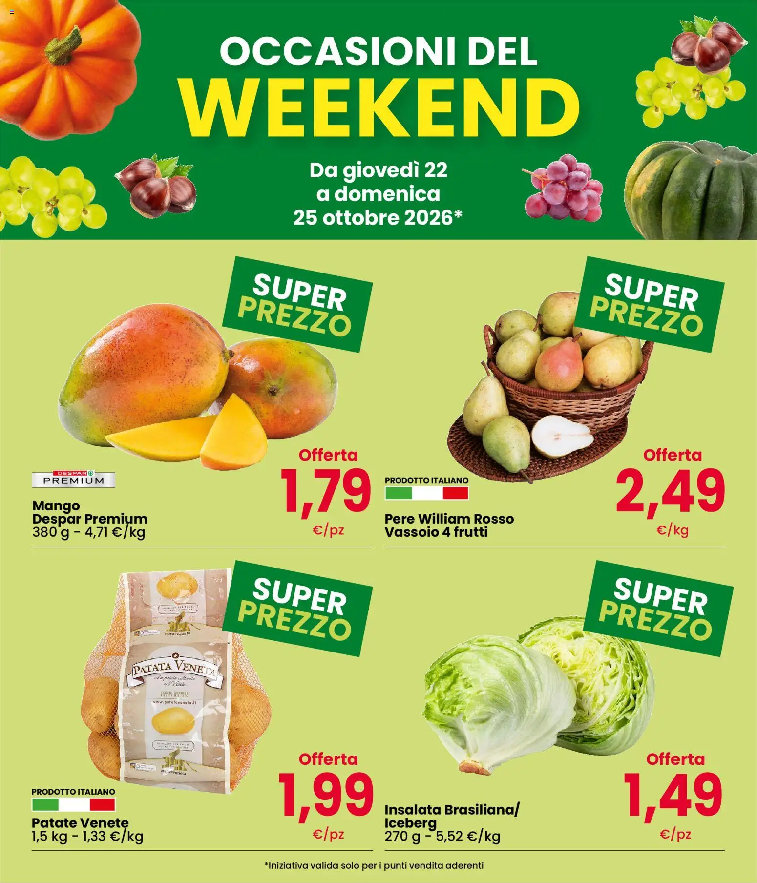 Volantino Eurospar del 22/10/2026 | Pagina: 2 | Prodotti: Pere, Insalata, Patate, Vassoio
