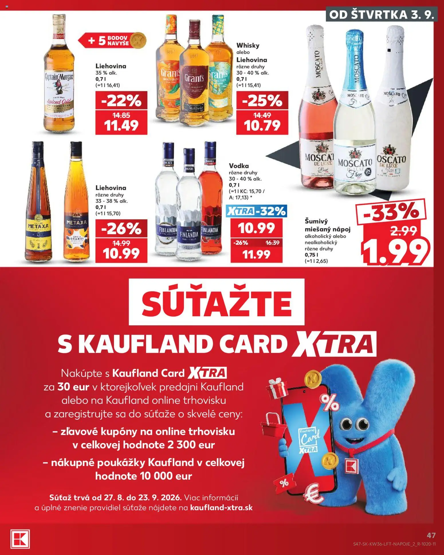 Nové Kaufland akcie – leták je platný od 03.09.2026 | Strana: 47 | Produkty: Captain Morgan, Miešaný nápoj, Vodka, Finlandia