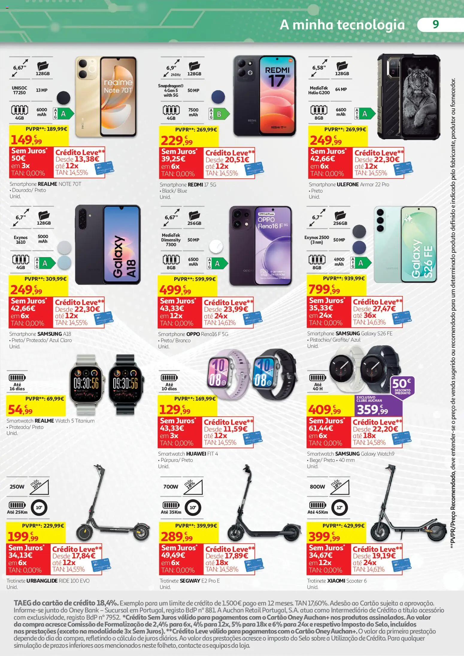 Auchan folheto Conforto para toda a família │ válido de 07/10/2026 | Página: 9 | Produtos: Smartphone, Smartwatch, Trotinete