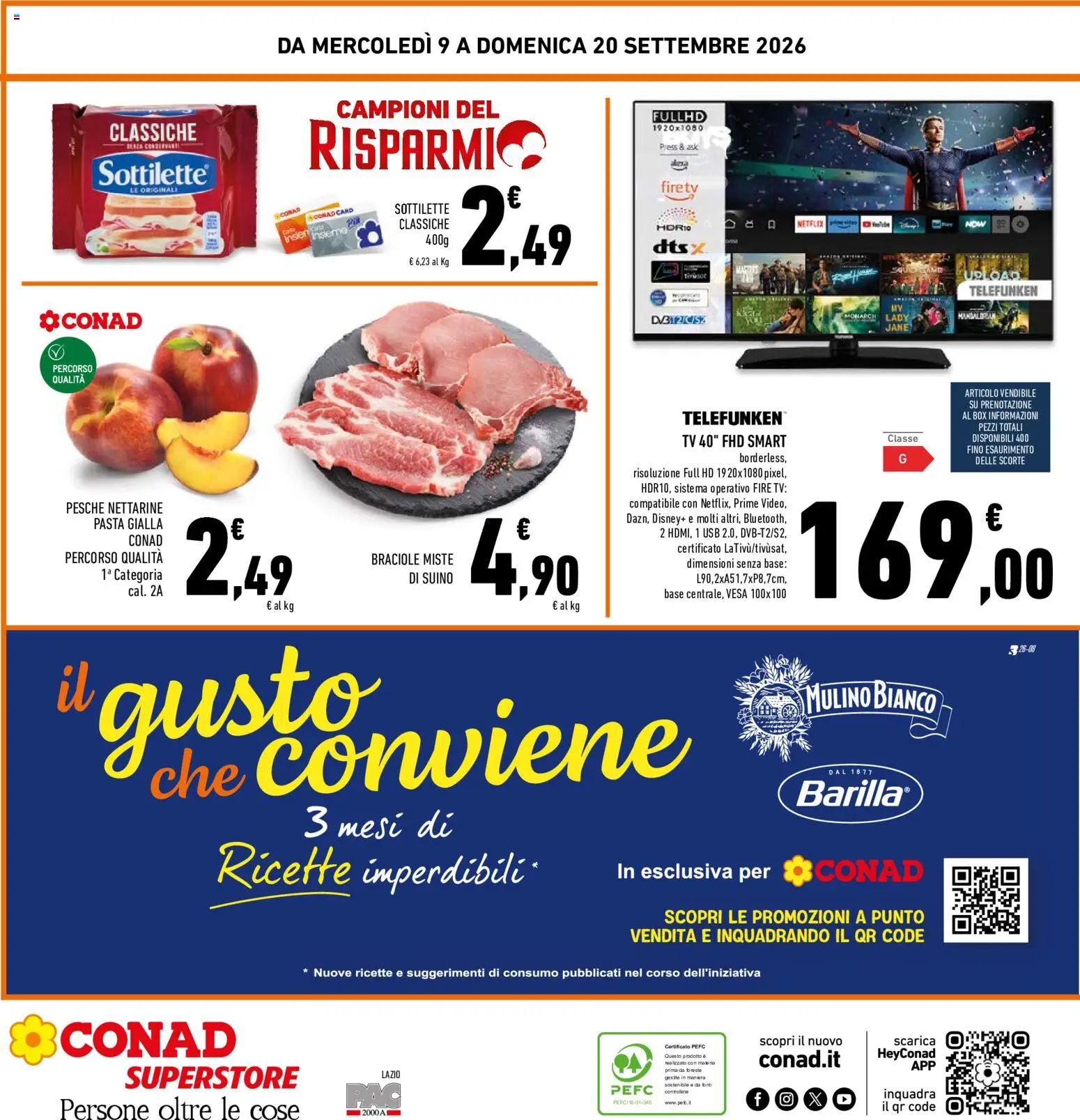 Volantino Conad del 09/09/2026 | Pagina: 32 | Prodotti: Pasta, TV, USB, Pesche