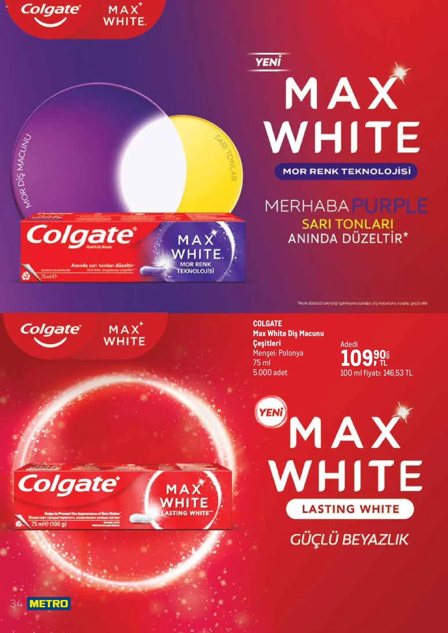 Metro - Temizlik | Kişisel bakım - 01.03.2026 tarihinden itibaren geçerlidir | Sayfa: 34 | Ürünler: Diş macunu