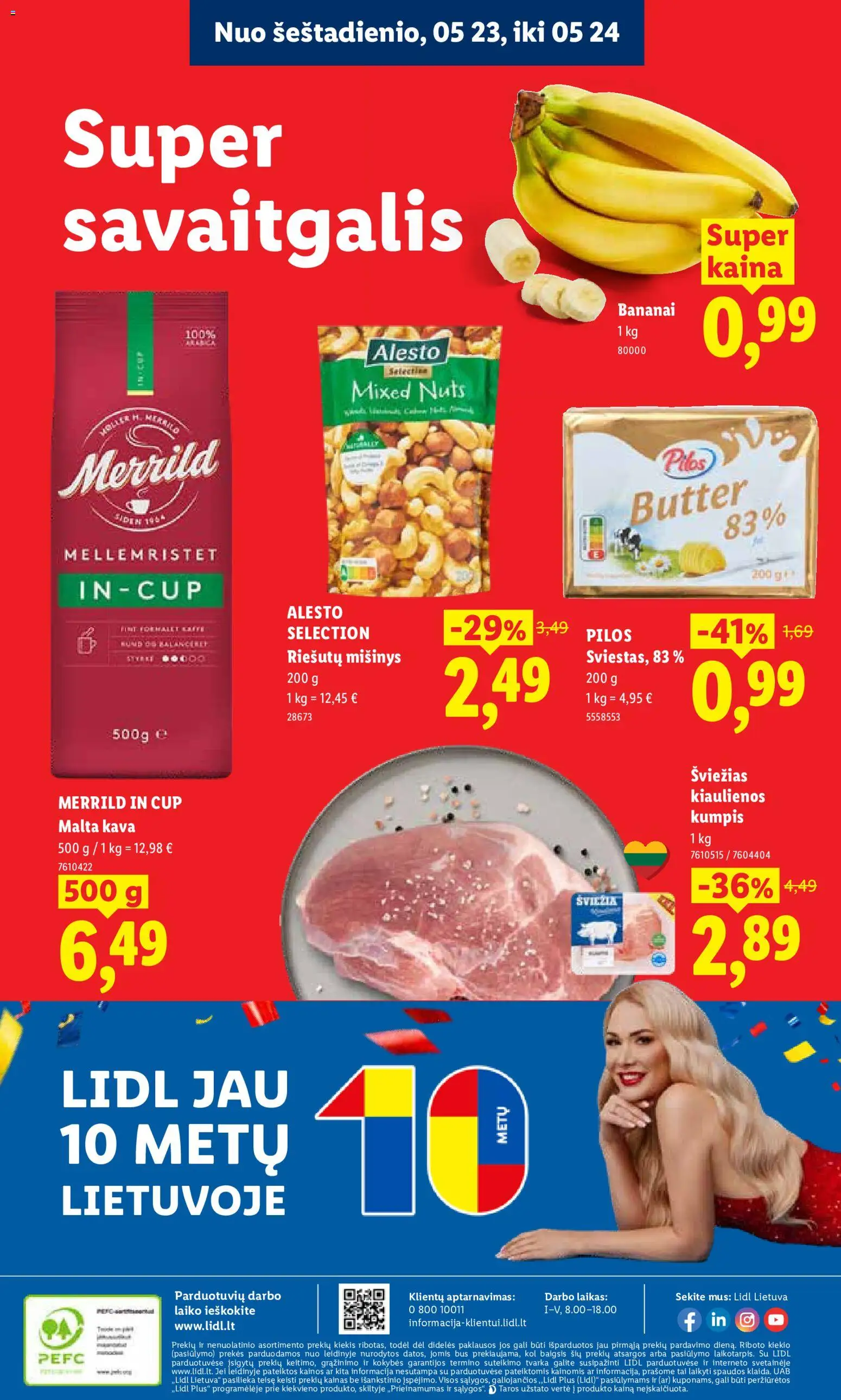 LIDL akcijos nuo 18.05.2026 | Puslapis: 42 | Prekių: Kiaulienos, Kava, Kumpis, Bananai