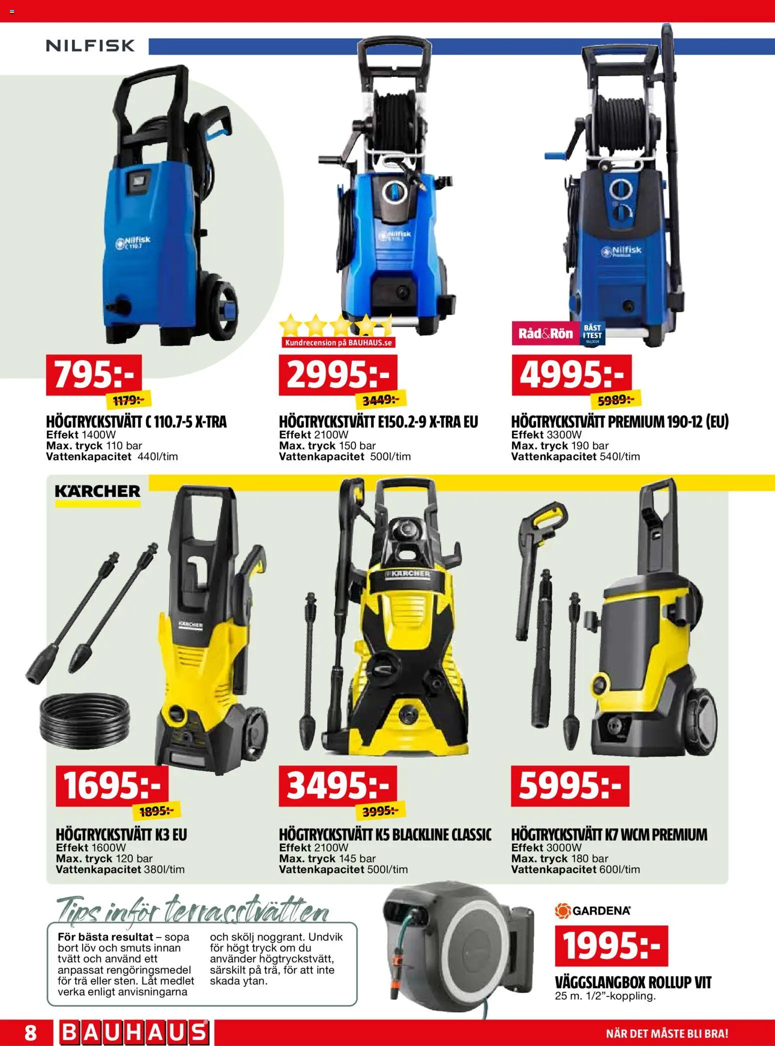 Bauhaus reklamblad aktuell från 01.04.2026 | Sida: 8 | Produkter: Rollup, Högtryckstvätt, Rengöringsmedel